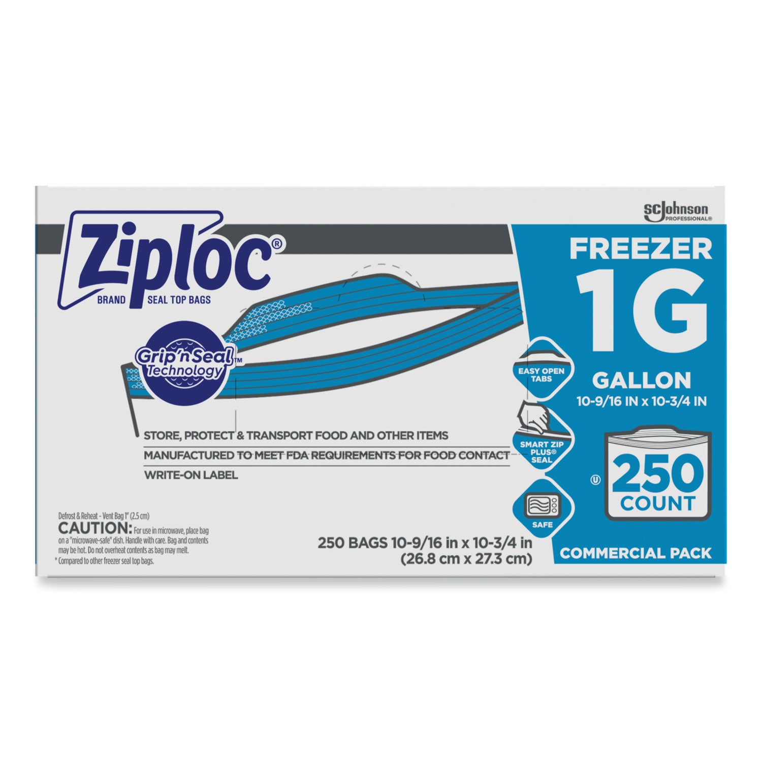 Ziploc&reg; Grip n' Seal Freezer Bags - Large Size - 1 gal Capacity - 10.75" Length x 10.56" Width - Zipper Closure - Textured - Clear - Plastic - Food, Industrial, Healthcare, Office, Commercial, Storage/ - 1 Carton
