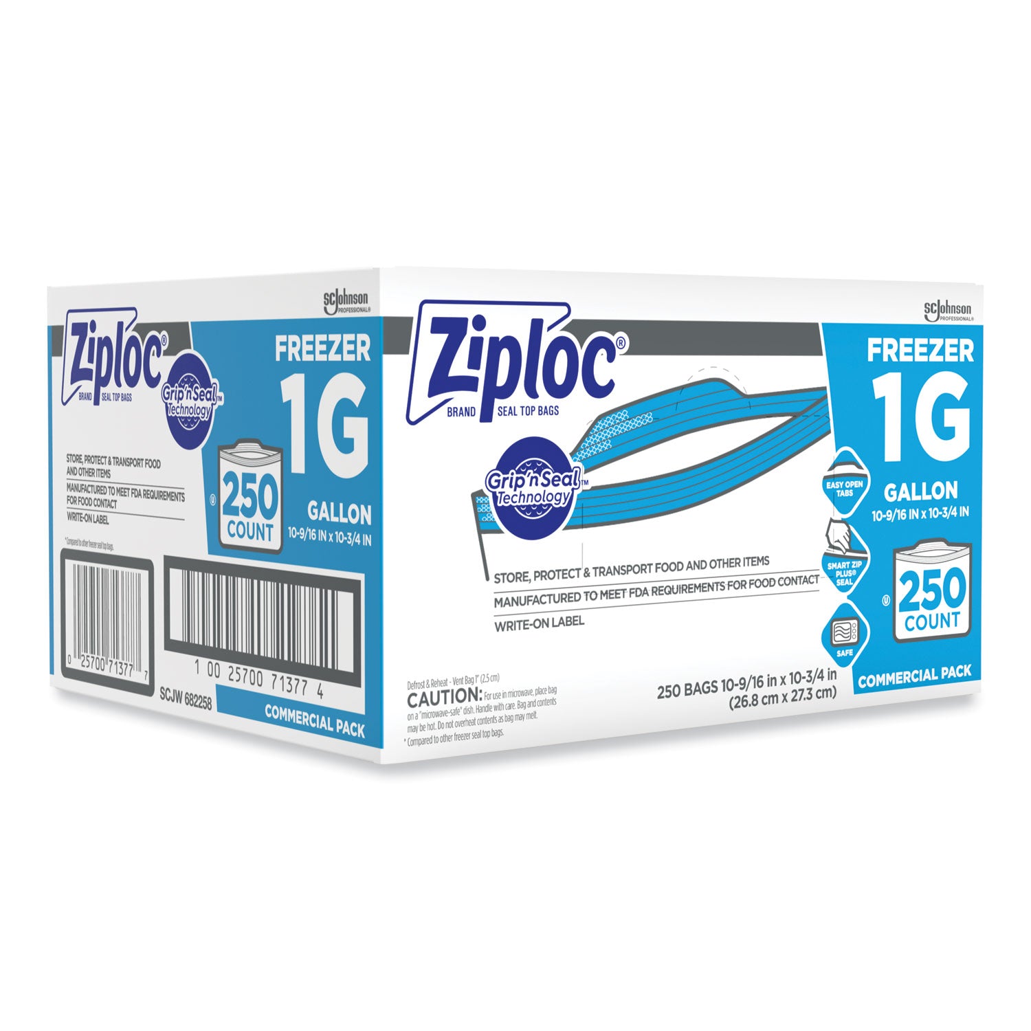 Ziploc&reg; Grip n' Seal Freezer Bags - Large Size - 1 gal Capacity - 10.75" Length x 10.56" Width - Zipper Closure - Textured - Clear - Plastic - Food, Industrial, Healthcare, Office, Commercial, Storage/ - 1 Carton