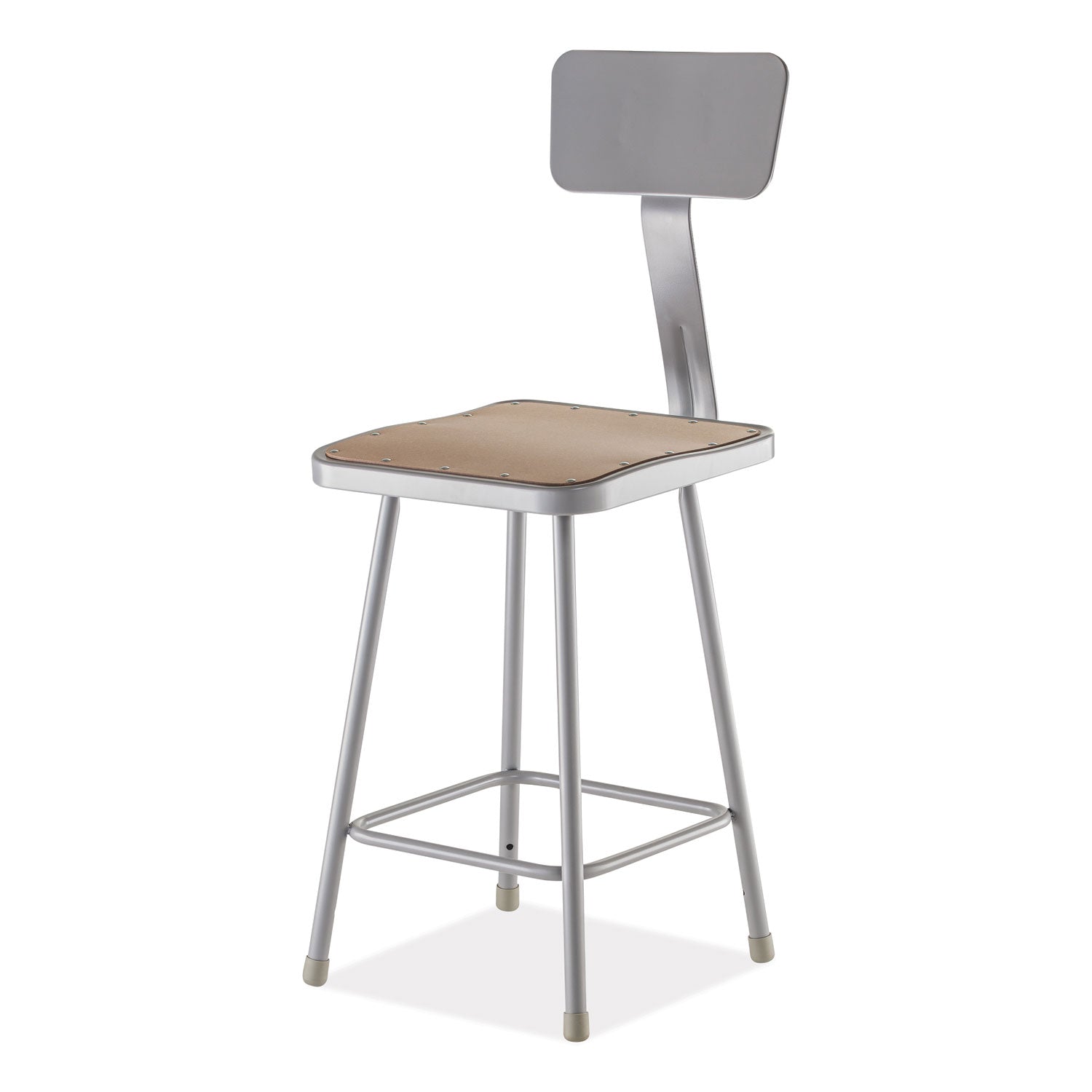 NPS® 24" Heavy Duty Square Seat Steel Stool with Backrest, Surface Color: Masonite Wood, Frame Color: Grey
