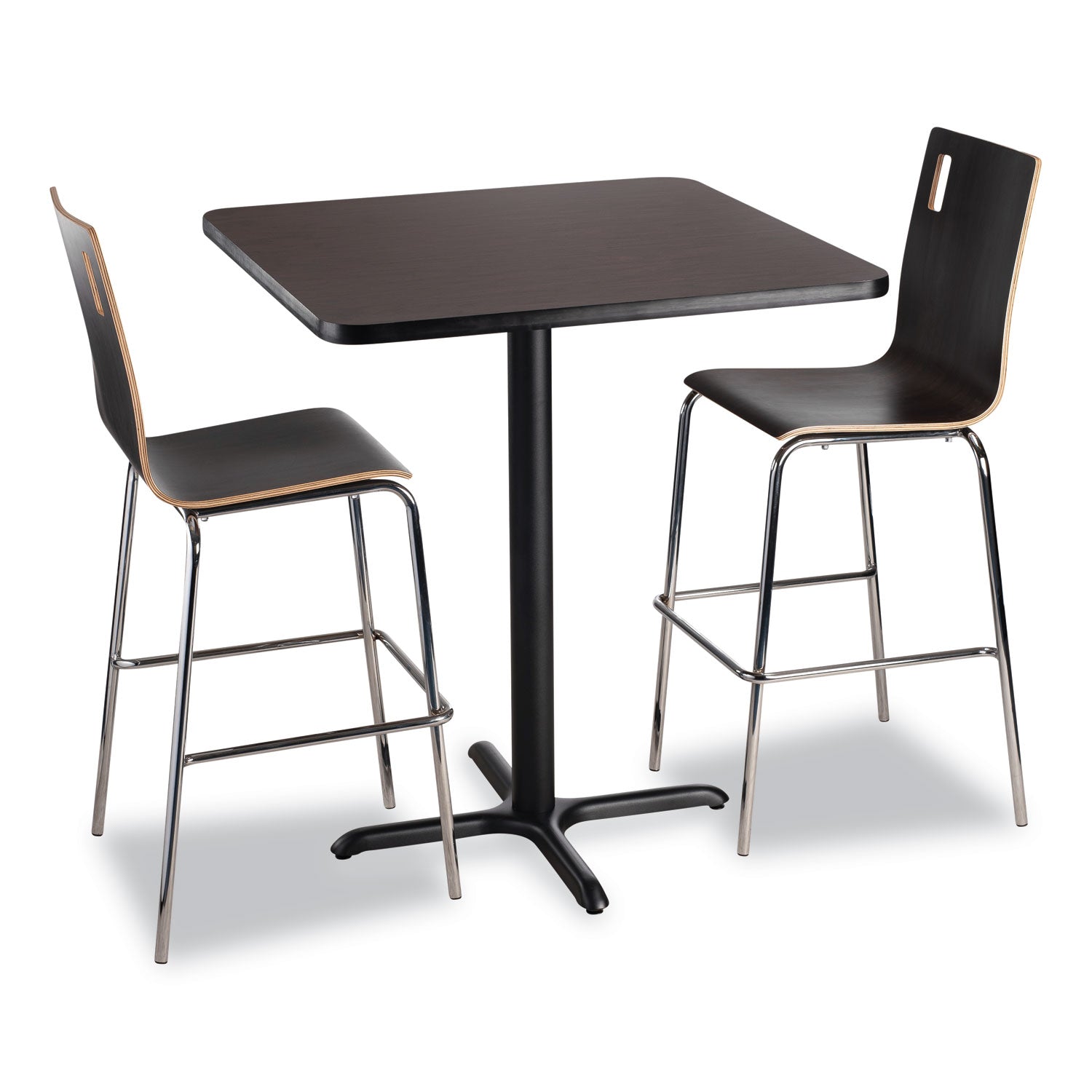 Cafe Table, 36w x 36d x 42h, Square Top/X-Base, Mahogany Top, Black Base
