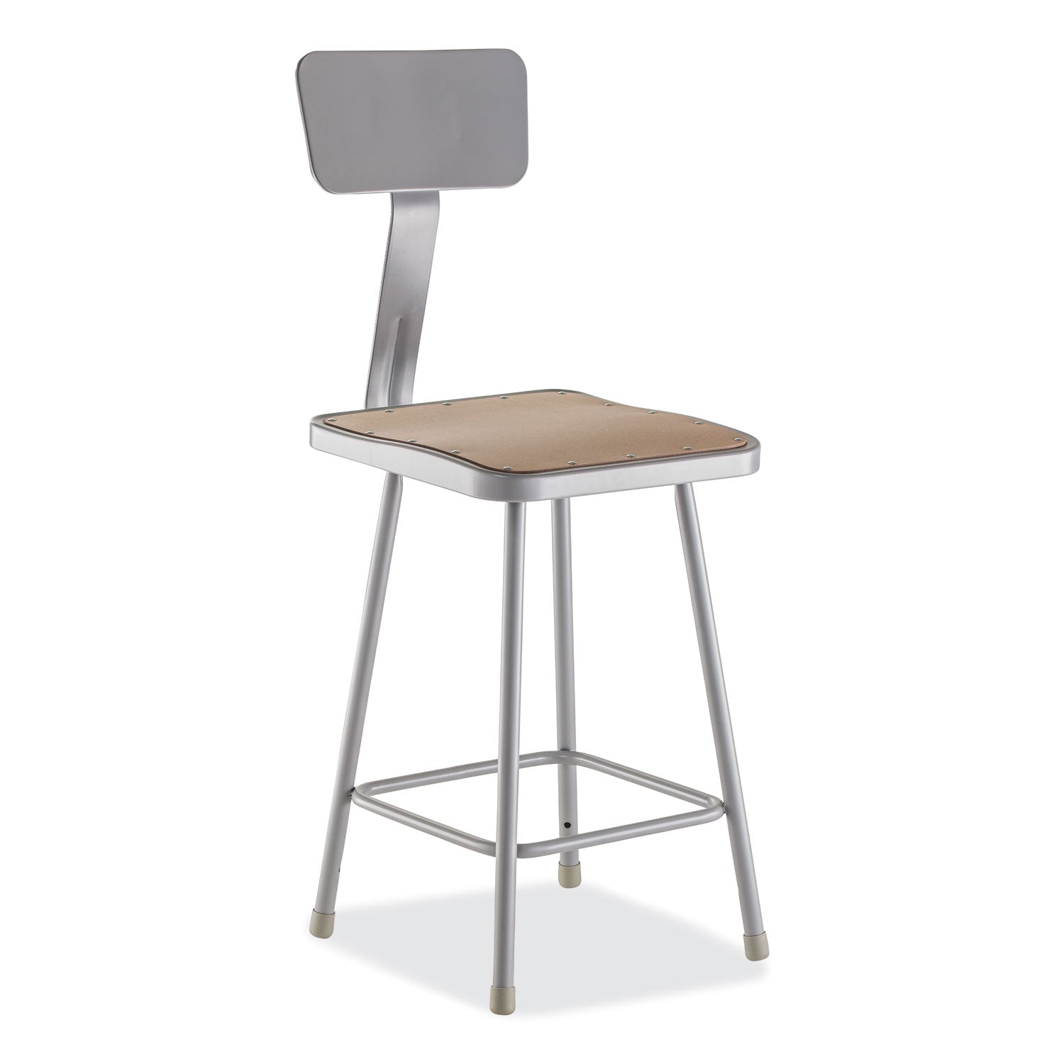 NPS® 24" Heavy Duty Square Seat Steel Stool with Backrest, Surface Color: Masonite Wood, Frame Color: Grey