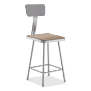 NPS® 24" Heavy Duty Square Seat Steel Stool with Backrest, Surface Color: Masonite Wood, Frame Color: Grey