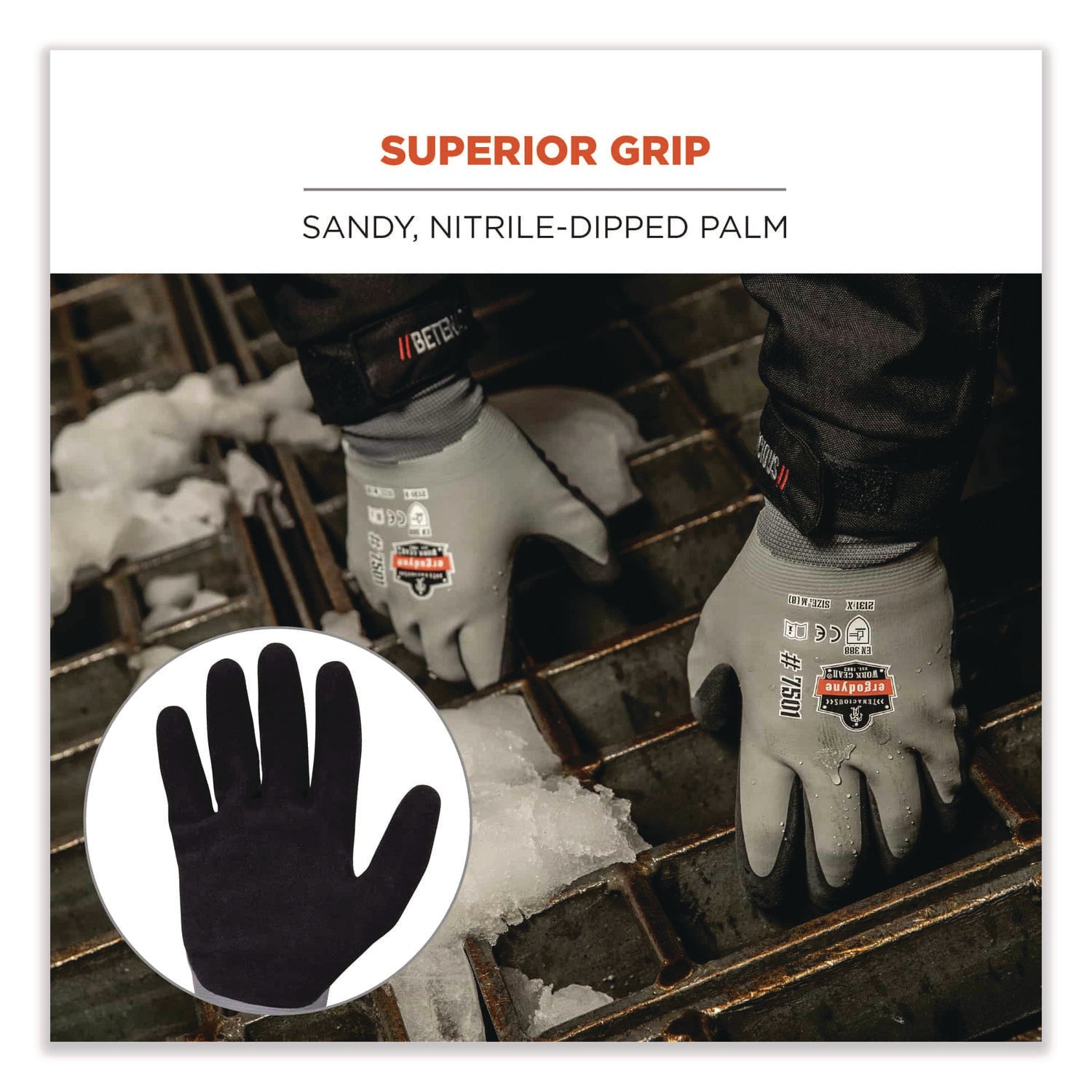 Ergodyne ProFlex 7501 Coated Waterproof Winter Work Gloves, XXL, Gray, Nitrile & Latex Coating, 2/Pair, 12 Pairs per Carton, 2" Thickness, 11" Length, Thermal, Cut & Abrasion Resistant, Machine Washable