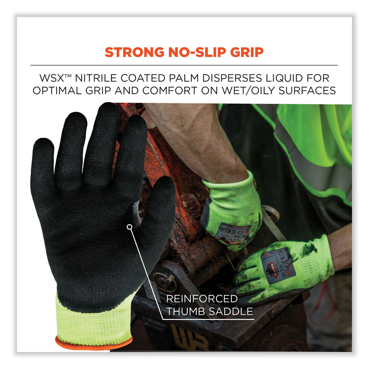 Ergodyne ProFlex 7041 Hi-Vis Nitrile-Coated Level 4 Cut Gloves, Small, Lime, 1.75" Thick, 10" Length, 2/Pair, 144 Pairs/Carton
