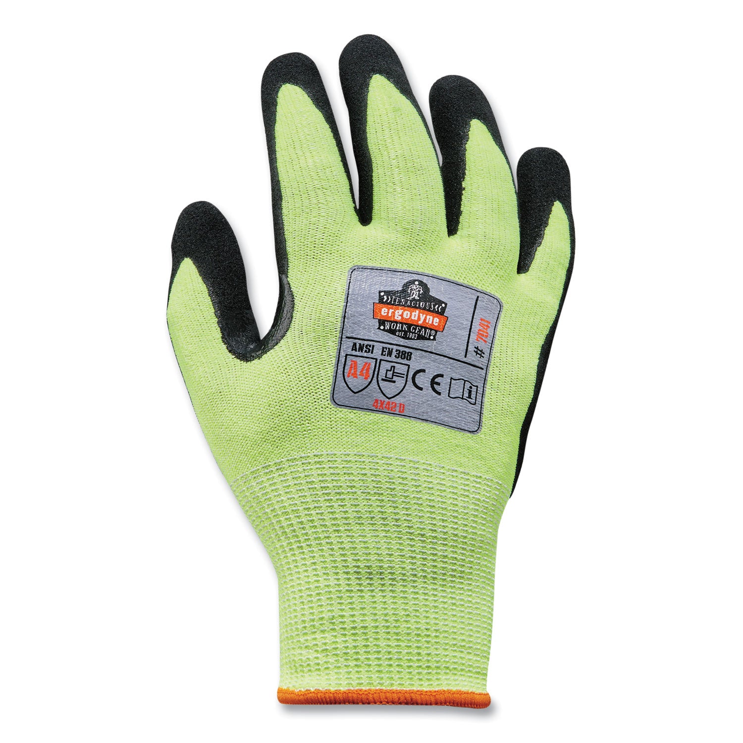 Ergodyne ProFlex 7041 Hi-Vis Nitrile-Coated Level 4 Cut Gloves, Extra Large, Lime, 1.75" Thick, 10" Length, 2/Pair, 144 Pairs/Carton
