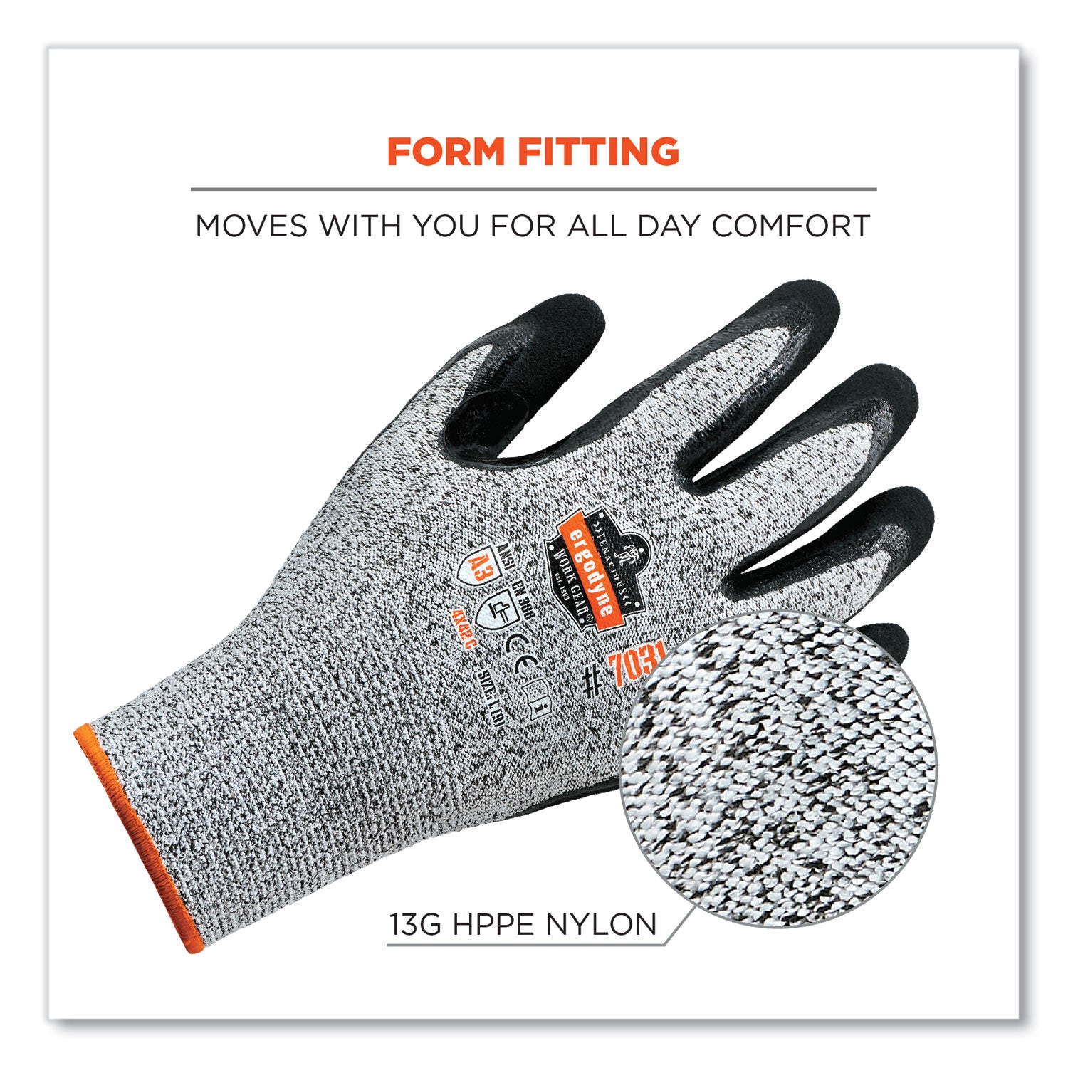 Ergodyne ProFlex 7031 Nitrile-Coated Cut-Resistant Gloves, A3 Level, Medium, Gray, 2/Pair, 12 Pairs per Carton