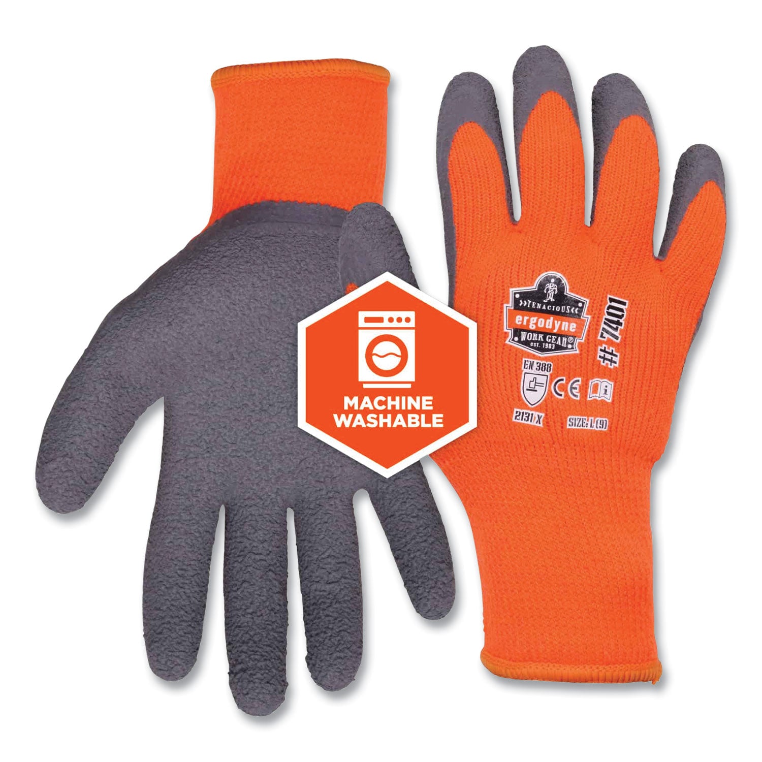Ergodyne ProFlex 7401 Coated Lightweight Winter Work Gloves, XXL, Orange, Latex Coating, Thermal Protection, Cut Resistant, 2/Pair, 144 Pairs per Carton