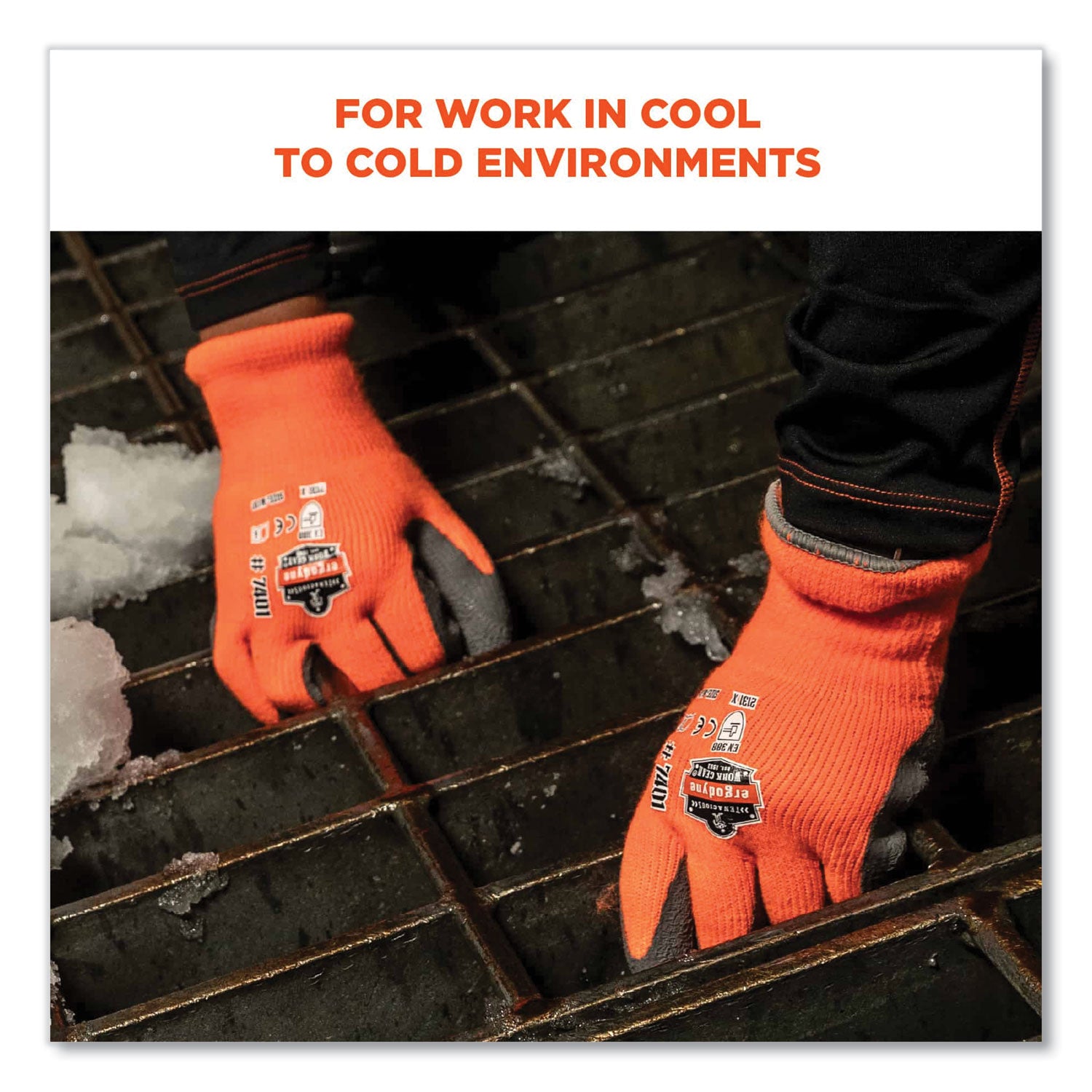 Ergodyne ProFlex 7401 Coated Lightweight Winter Work Gloves, Medium, Orange, Latex Coating, Thermal Protection, Cut Resistant, 1.75" Thick, 10" Length, 2/Pair, 144 Pairs/Carton