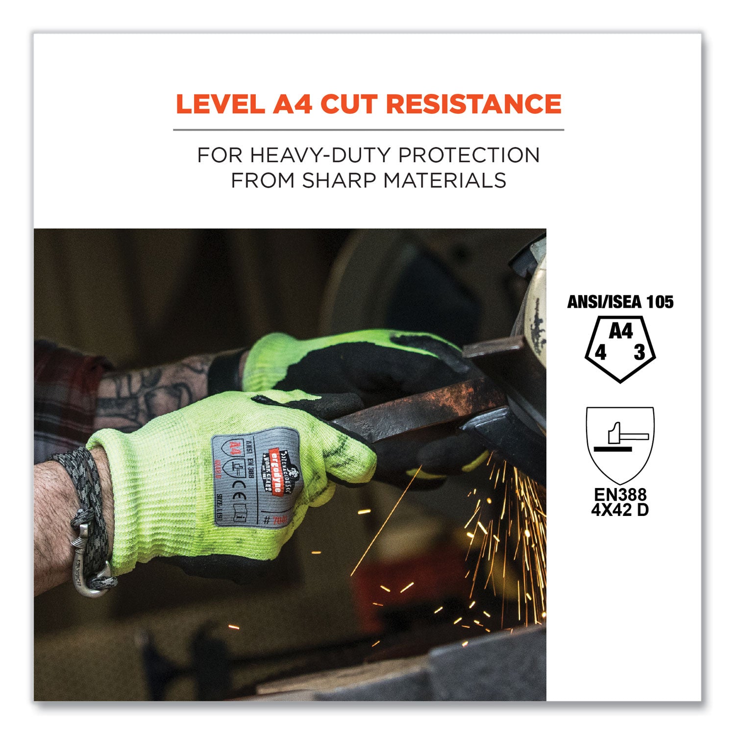 Ergodyne ProFlex 7041 Hi-Vis Nitrile-Coated Level 4 Cut Gloves, Small, Lime, 1.75" Thick, 10" Length, 2 Pairs per Pack, 12 Packs per Carton