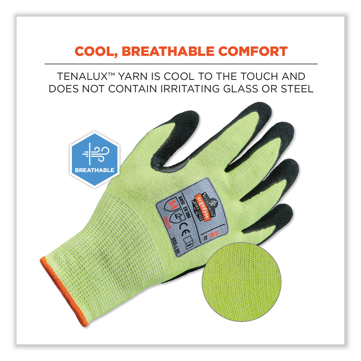 Ergodyne ProFlex 7041 Hi-Vis Nitrile-Coated Level 4 Cut Gloves, Extra Large, Lime, 2/Pair, 12 Pairs per Carton