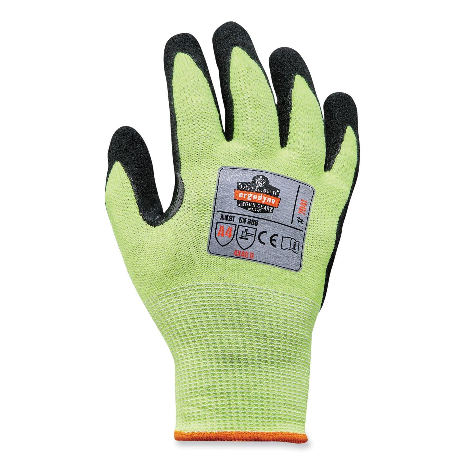 Ergodyne ProFlex 7041 Hi-Vis Nitrile-Coated Level 4 Cut Gloves, Small, Lime, 1.75" Thick, 10" Length, 2 Pairs per Pack, 12 Packs per Carton
