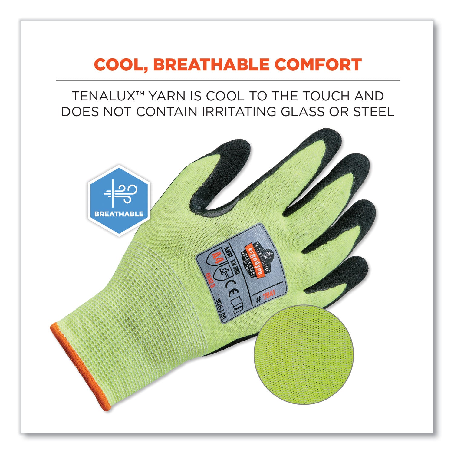 Ergodyne ProFlex 7041 Hi-Vis Nitrile-Coated Level 4 Cut Gloves, XXL, Lime, 1.75" Thick, 10" Length, 2/Pair, 144 Pairs/Carton