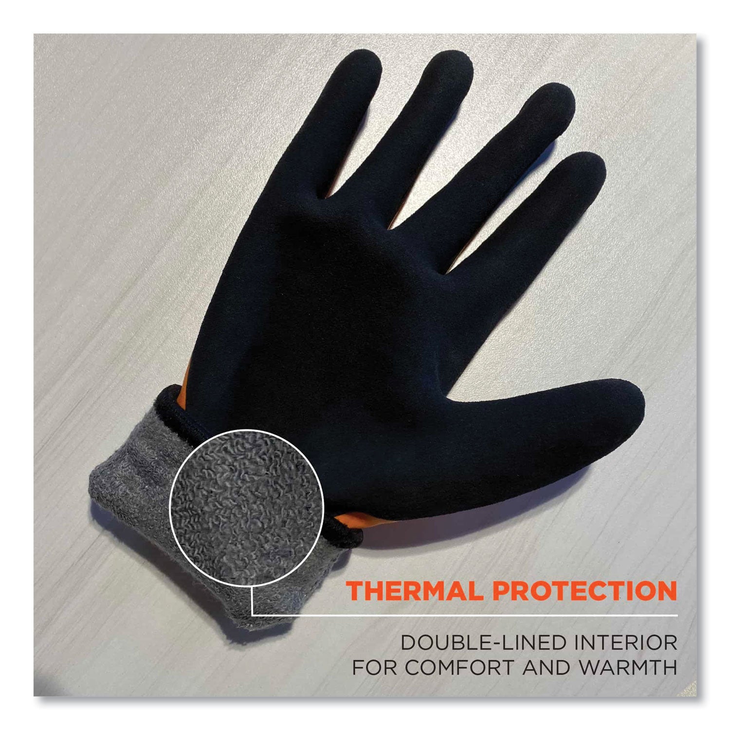 Ergodyne ProFlex 7551 A5 Coated Waterproof Gloves, Large, Orange, Nitrile & Latex Coating, 1.75" Thick, 10.50" Length, 2/Pair, 144 Pairs/Carton
