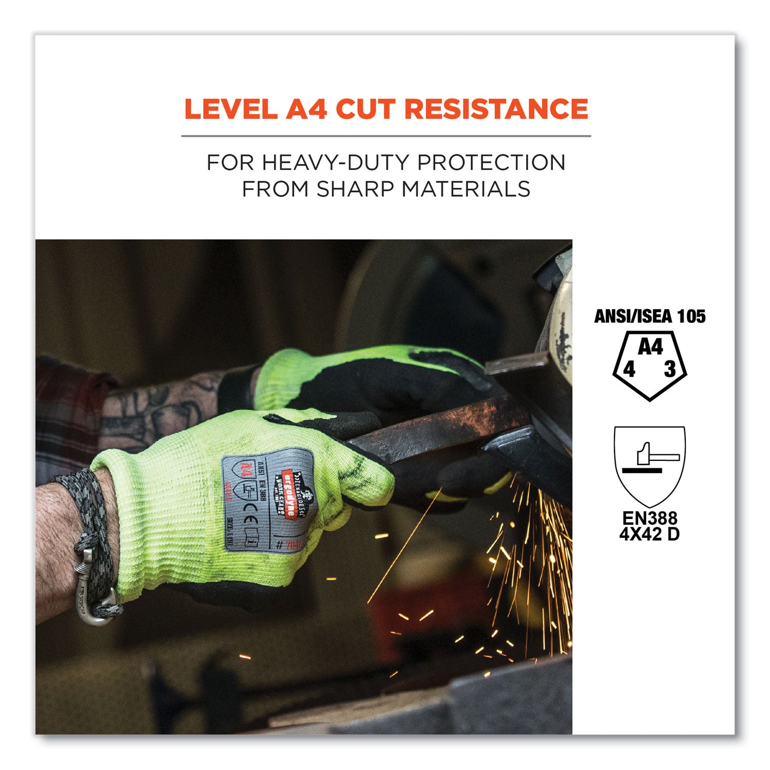 Ergodyne ProFlex 7041 Hi-Vis Nitrile-Coated Level 4 Cut Gloves, Extra Large, Lime, 2/Pair, 12 Pairs per Carton