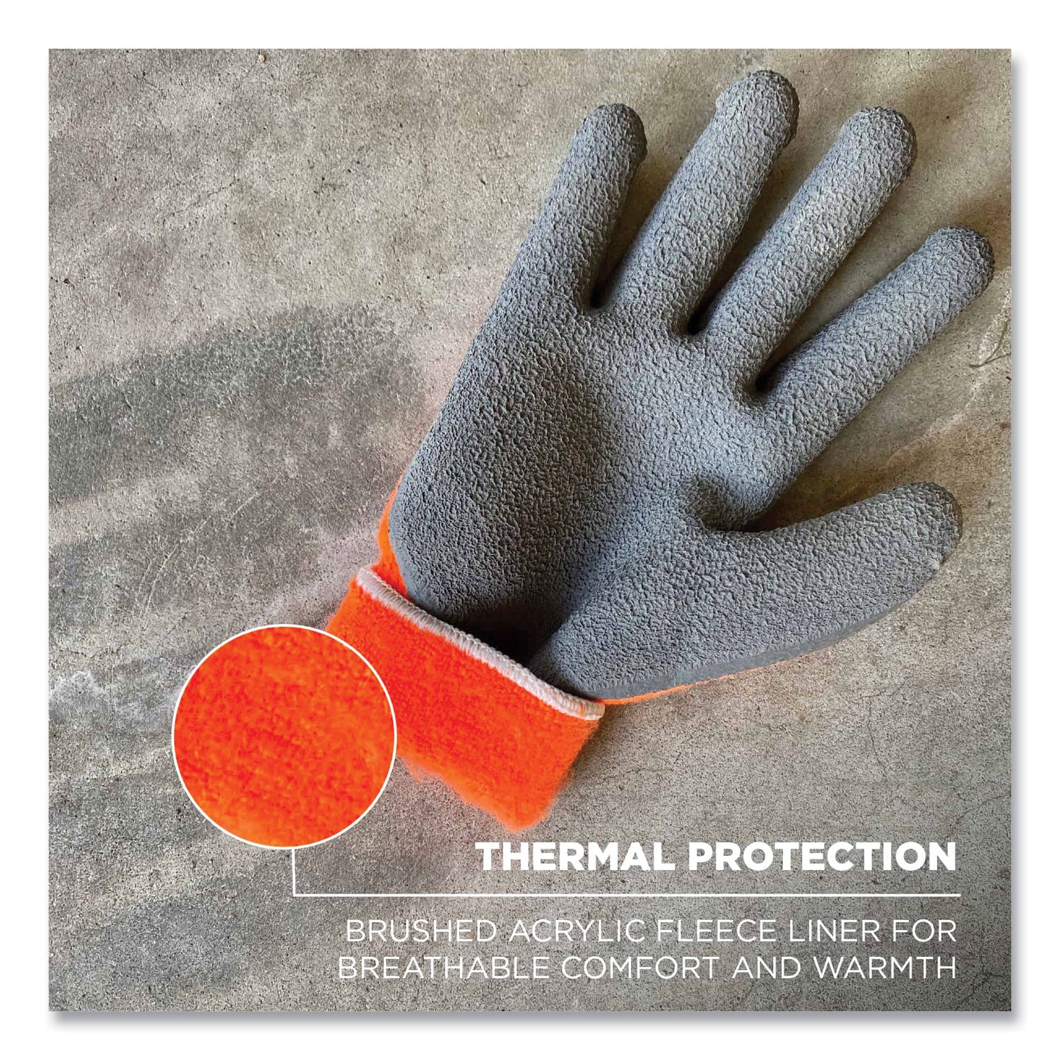 Ergodyne ProFlex 7401 Coated Lightweight Winter Work Gloves, Medium, Orange, Latex Coating, Thermal Protection, Cut Resistant, 1.75" Thick, 10" Length, 2/Pair, 144 Pairs/Carton