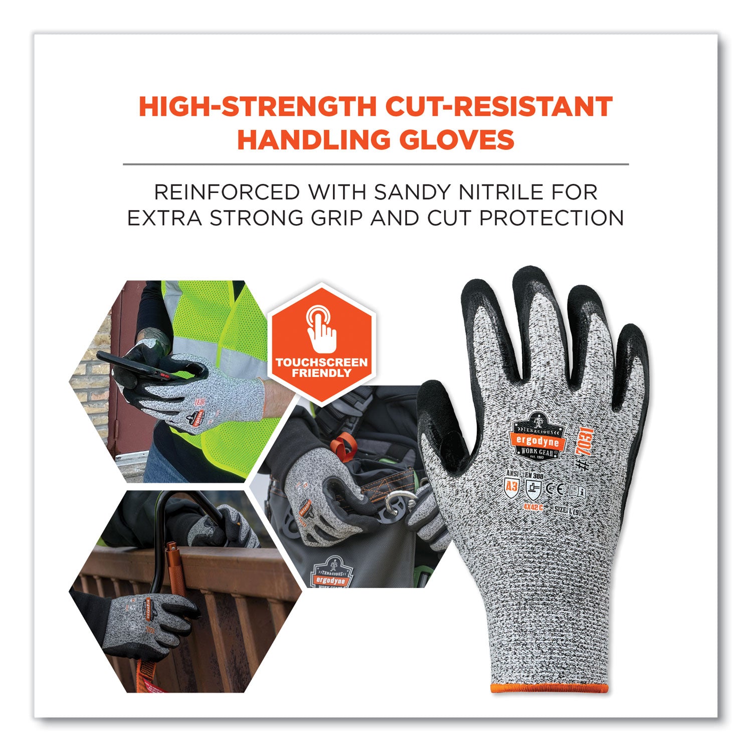 Ergodyne ProFlex 7031 Nitrile-Coated Cut-Resistant Gloves, A3 Level, XXL, Gray, 2/Pair, 144 Pairs/Carton, 2" Thickness, 10.50" Length, Seamless Knit Wrist, Reinforced Thumb, Machine Washable