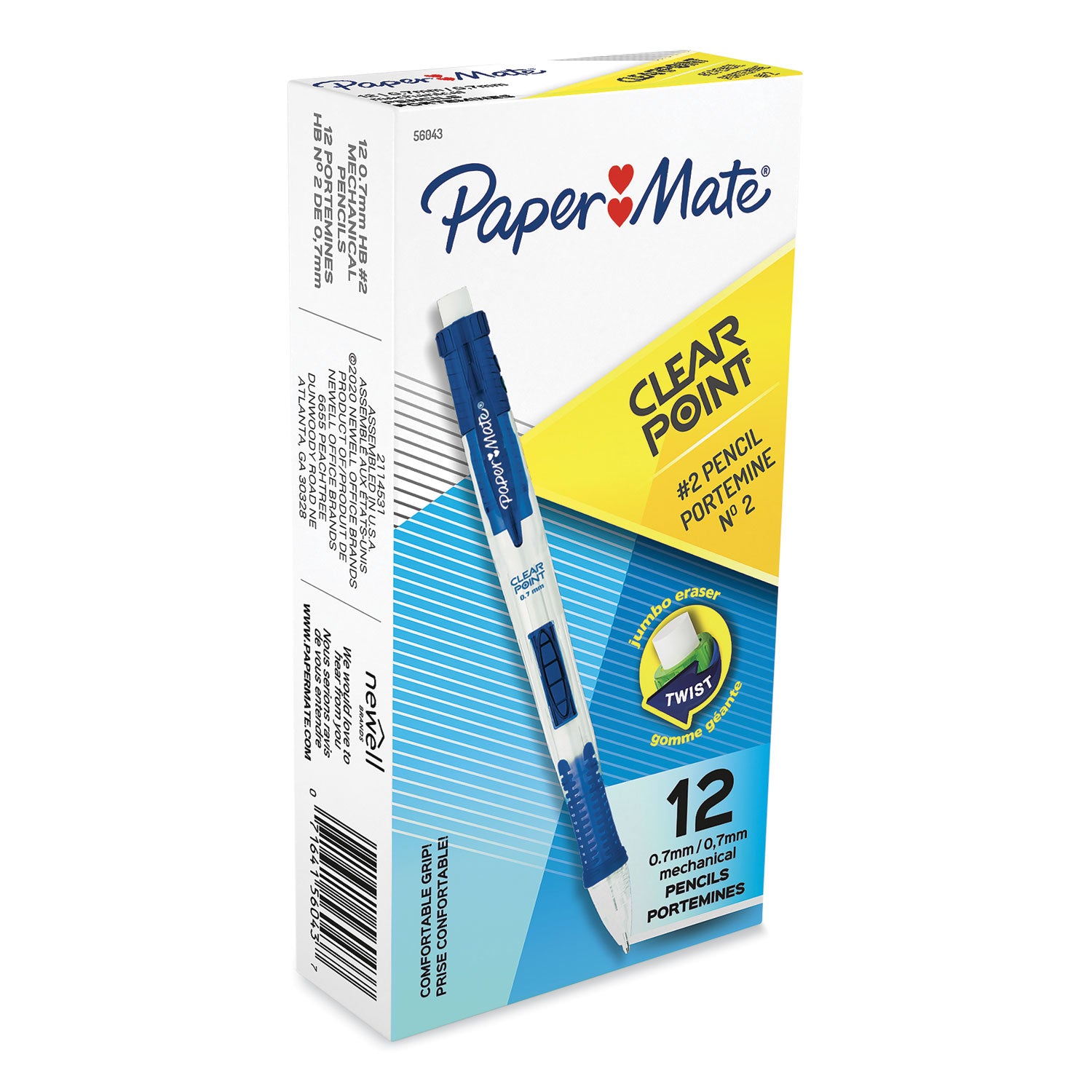 Paper Mate Clear Point Mechanical Pencils, 0.7 mm, Blue Barrel, Refillable, 12/Box