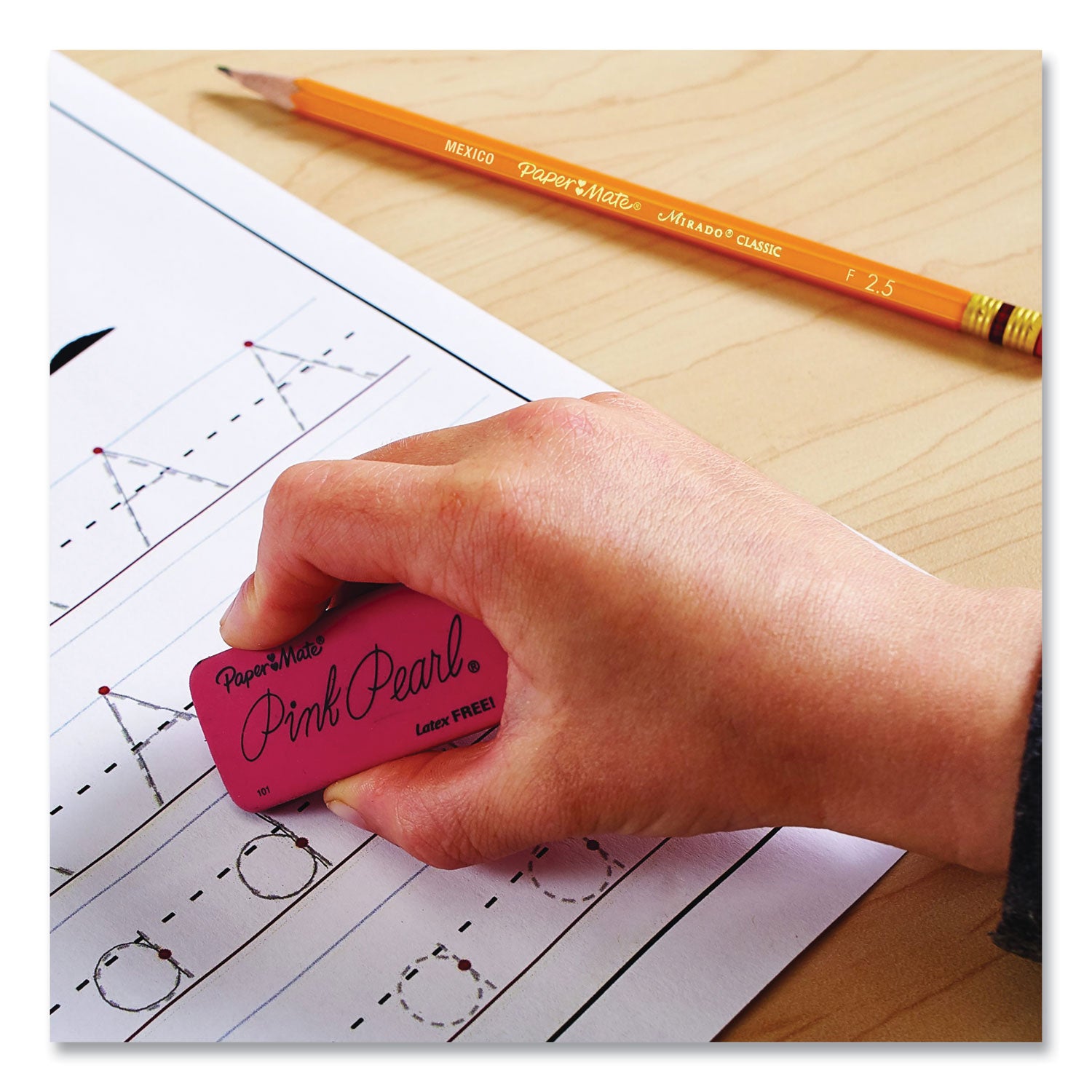 Paper Mate Pink Pearl Eraser - Pink - Rubber - 3 / Pack - Soft, Pliable, Smudge-free, Latex-free, Beveled Edge