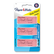 Paper Mate Pink Pearl Eraser - Pink - Rubber - 3 / Pack - Soft, Pliable, Smudge-free, Latex-free, Beveled Edge
