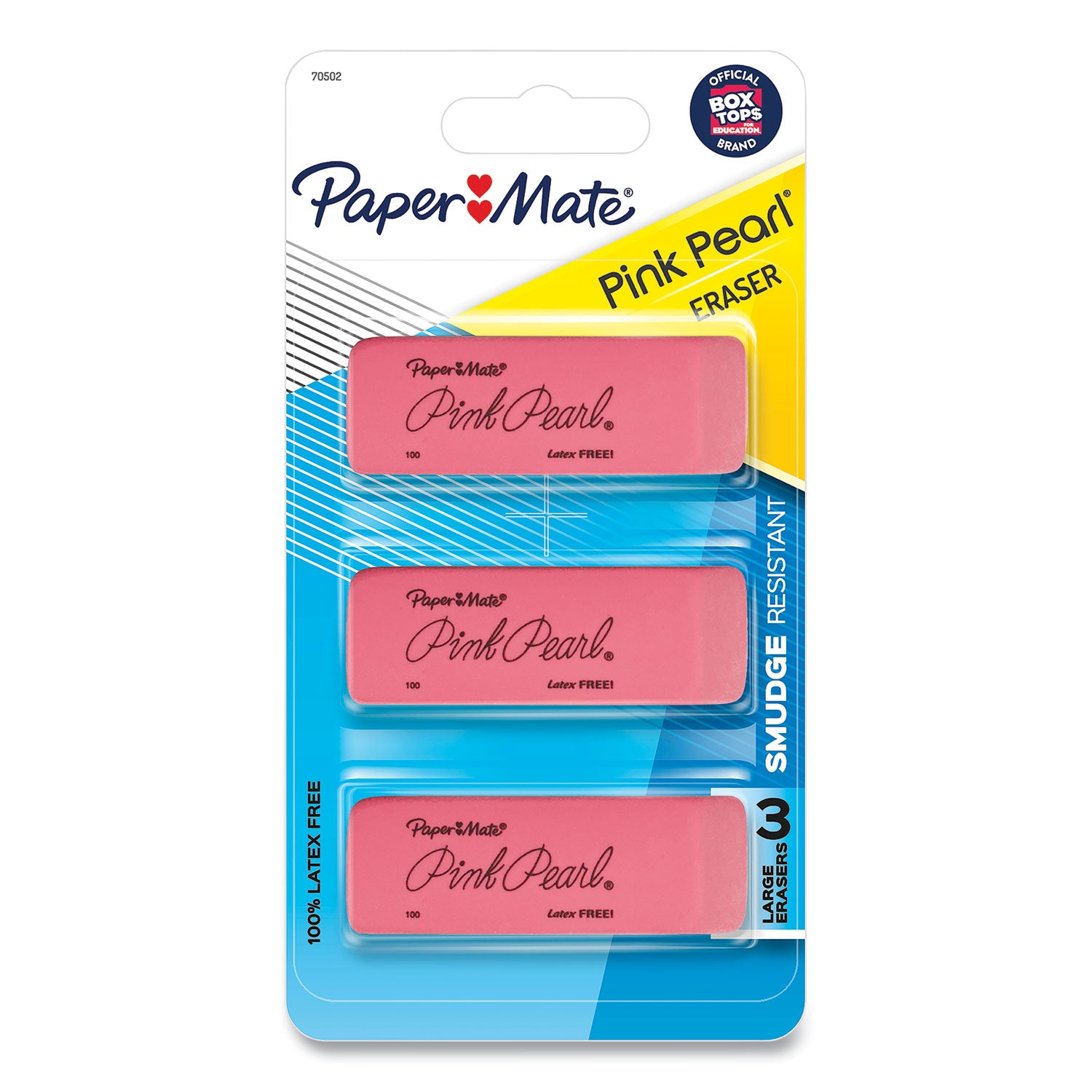 Paper Mate Pink Pearl Eraser - Pink - Rubber - 3 / Pack - Self-cleaning, Tear Resistant, Smudge-free, Soft, Pliable