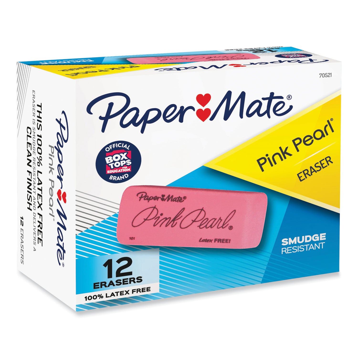 Pink Pearl Eraser, For Pencil Marks, Rectangular Block, Large, Pink, 12/box