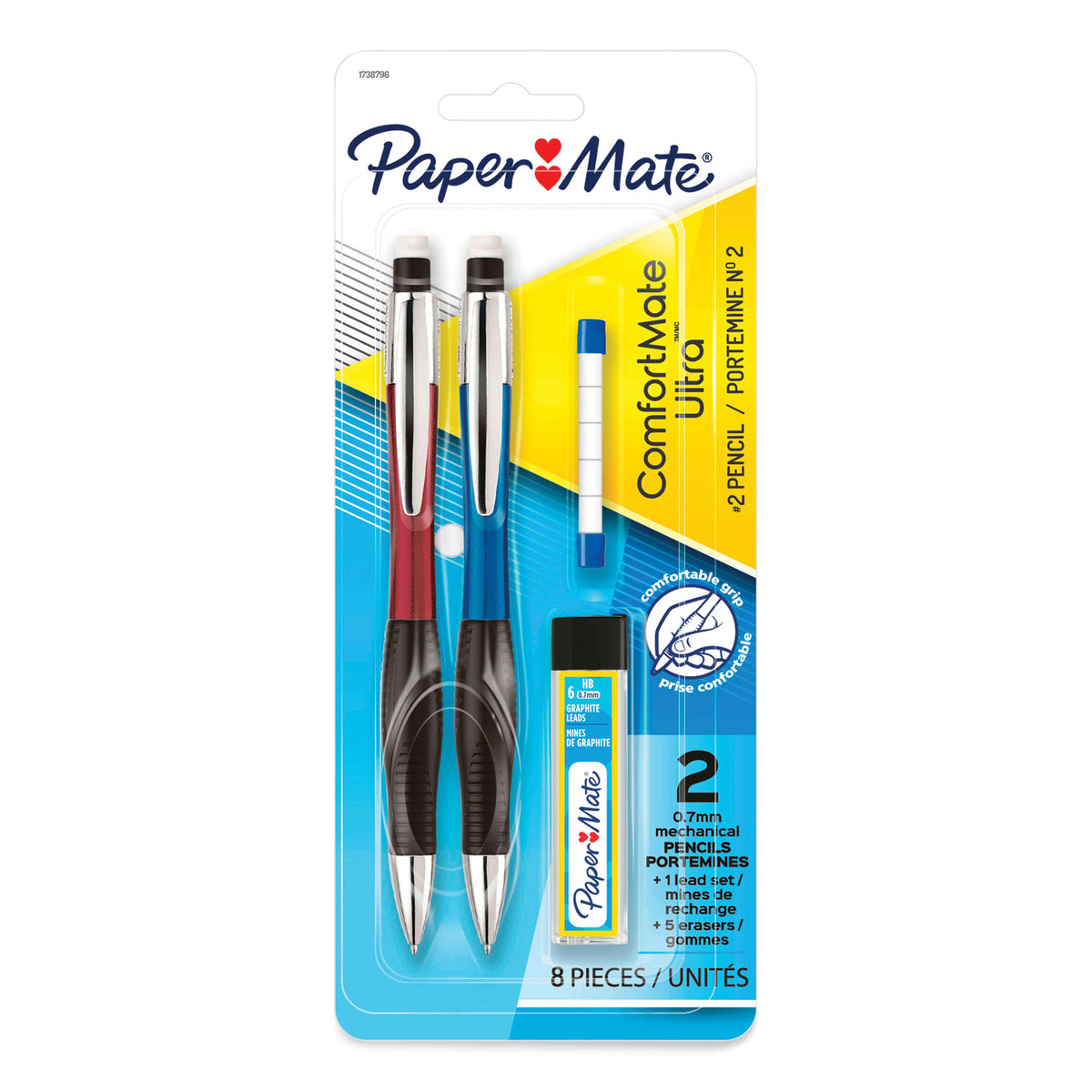 Paper Mate Comfortable Ultra Mechanical Pencils - 0.7 mm Black Lead - #2 - Refillable - Assorted Plastic Barrel - 2 / Pack