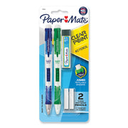Clear Point Mechanical Pencils with Tube of Lead/Erasers, 0.9 mm, HB (#2), Black Lead, Assorted Barrel Colors, 2/Pack