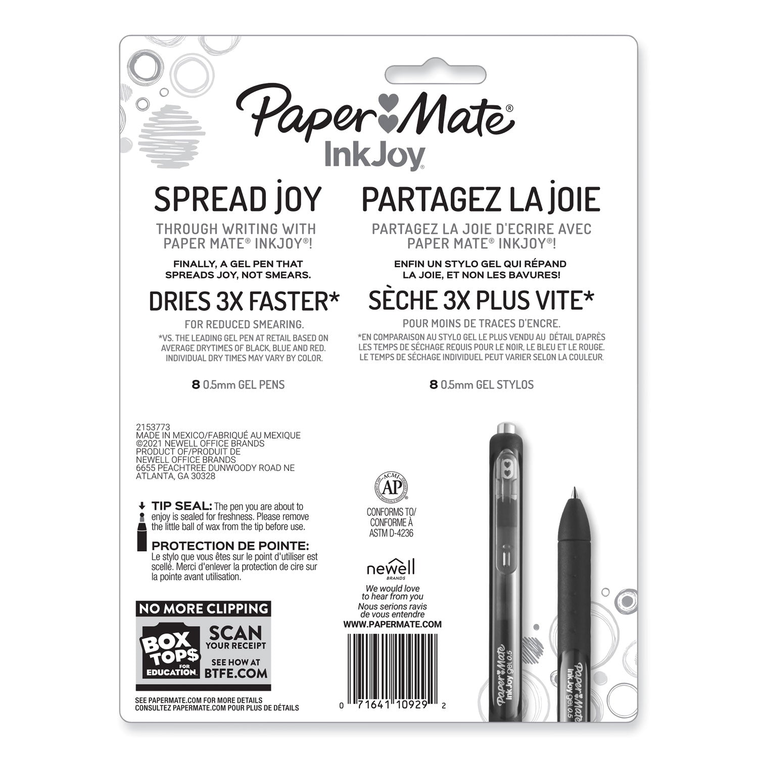 Inkjoy Gel Pen, Retractable, Fine 0.5 Mm, Assorted Ink And Barrel Colors, 8/pack