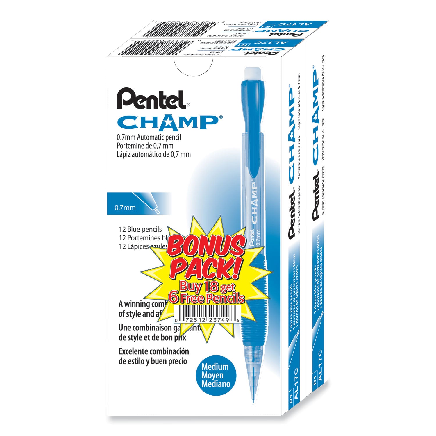 Pentel Champ Mechanical Pencils - 0.7 mm Lead - Blue Barrel - 24 / Pack