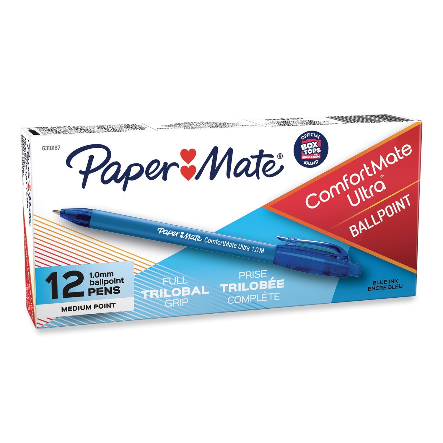 Paper Mate Comfort Mate Retractable Pens - Medium Pen Point - Retractable - Blue Ink - Rubber Barrel - 1 Dozen