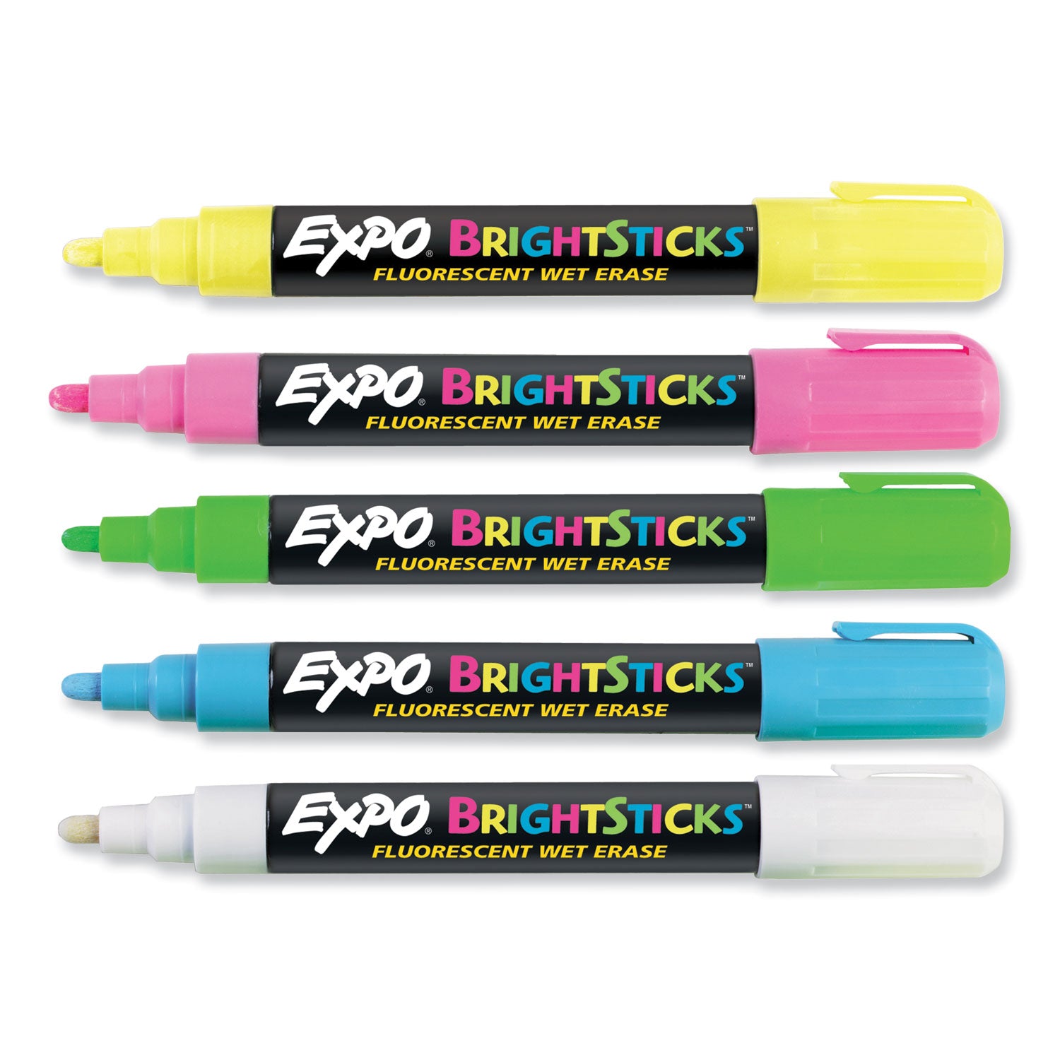 Bullet Marker Point - Pink, Blue, White, Yellow, Green Ink - Water Based - Assorted Barrel - 1 Set