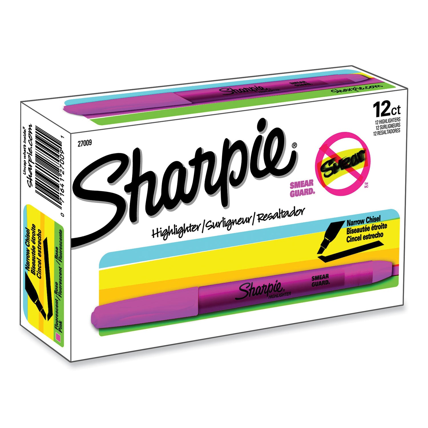 Sharpie Highlighter - Pocket - Chisel Marker Point - Fluorescent Pink Ink - 1 Dozen