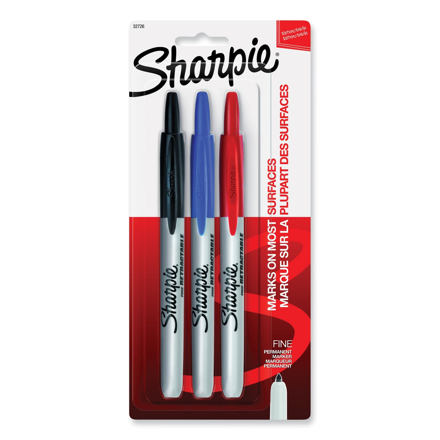 Sharpie Retractable Permanent Markers - Fine Marker Point - Retractable - Assorted Ink - 3 / Set
