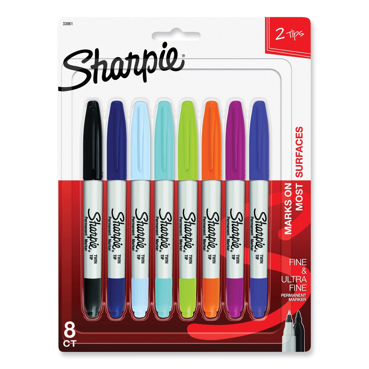 Sharpie Twin Tip Permanent Marker - Fine, Ultra Fine Marker Point - Assorted Ink - Alcohol Based - 8 / Pack