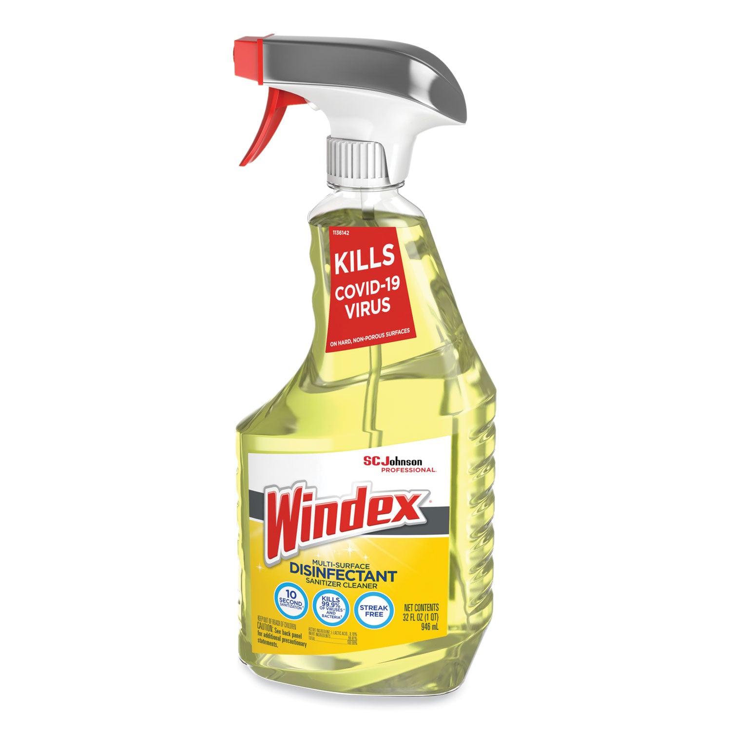 Windex&reg; Multisurface Disinfectant Spray - 32 fl oz (1 quart) - Disinfectant, Streak-free - Yellow - 1 Each