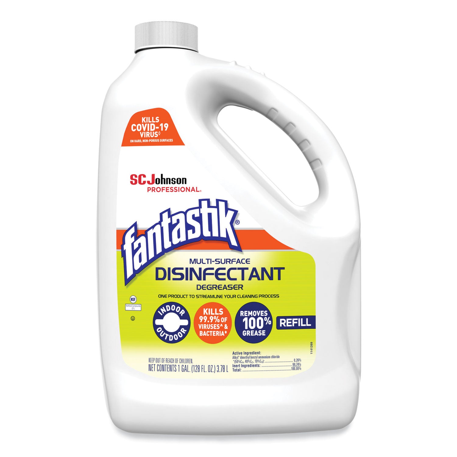 fantastik&reg; Disinfectant Degreaser - 128 fl oz (4 quart) - Fresh Scent - Disinfectant, Easy to Use, Rinse-free, Deodorize, Non-porous - White - 1 Each
