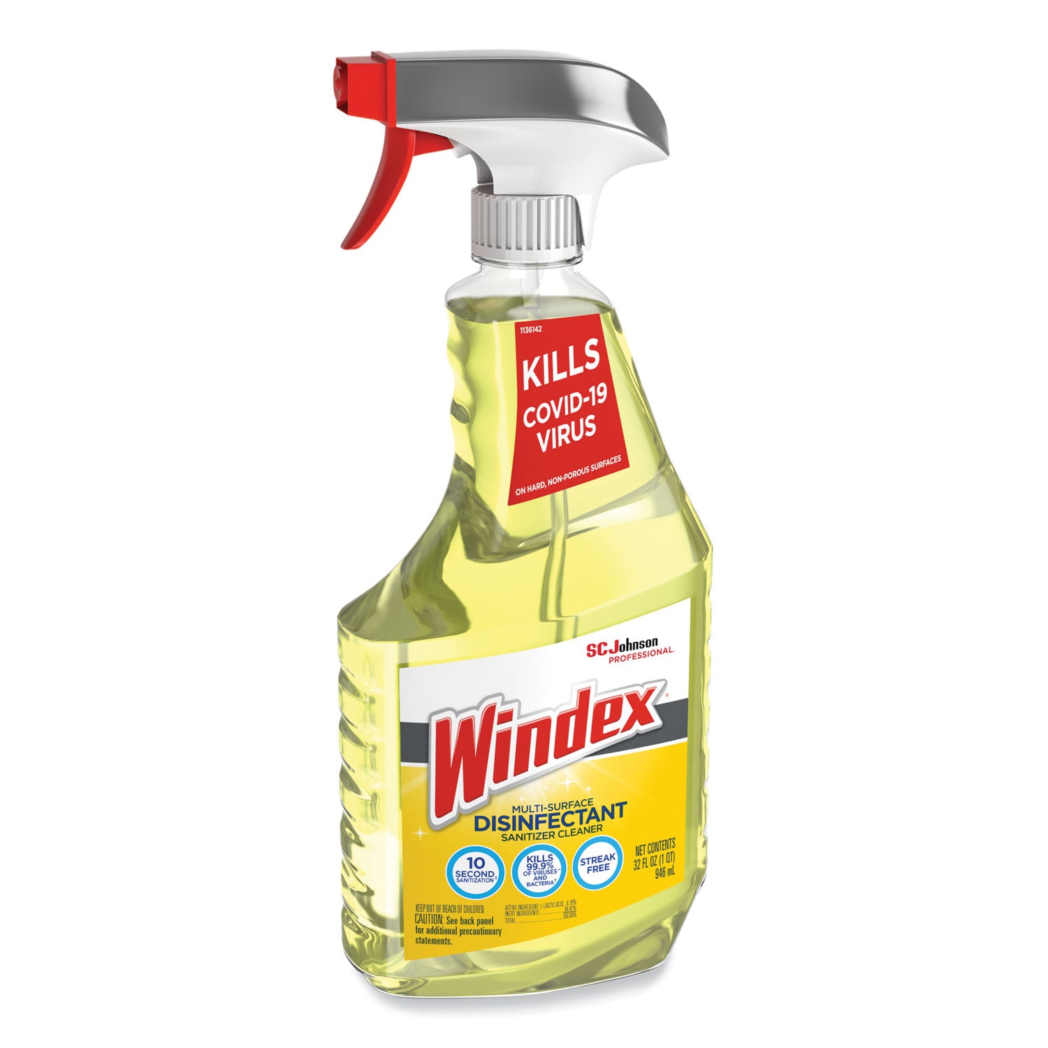 Windex&reg; Multisurface Disinfectant Spray - 32 fl oz (1 quart) - Disinfectant, Streak-free - Yellow - 1 Each