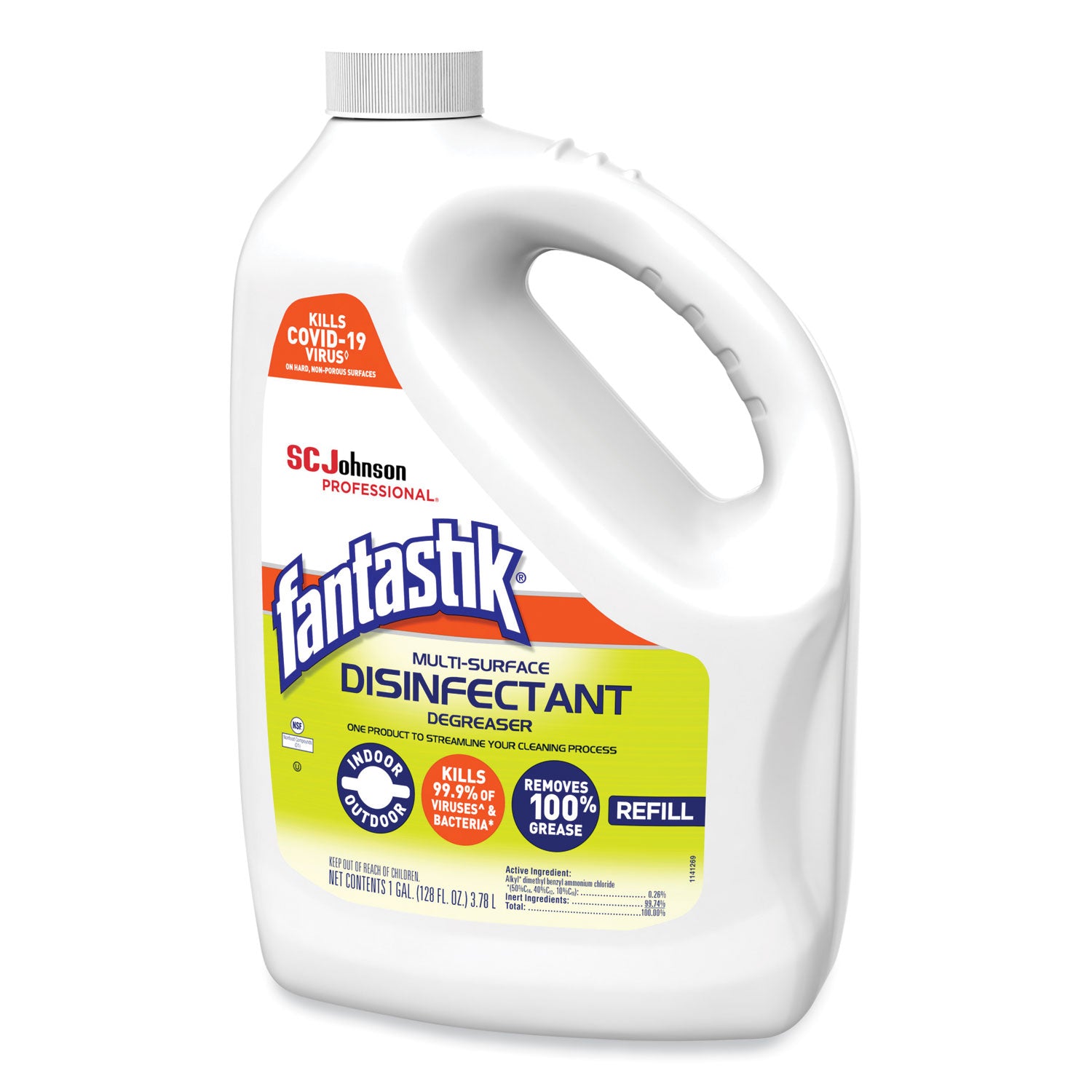 fantastik&reg; Disinfectant Degreaser - 128 fl oz (4 quart) - Fresh Scent - Disinfectant, Easy to Use, Rinse-free, Deodorize, Non-porous - White - 1 Each