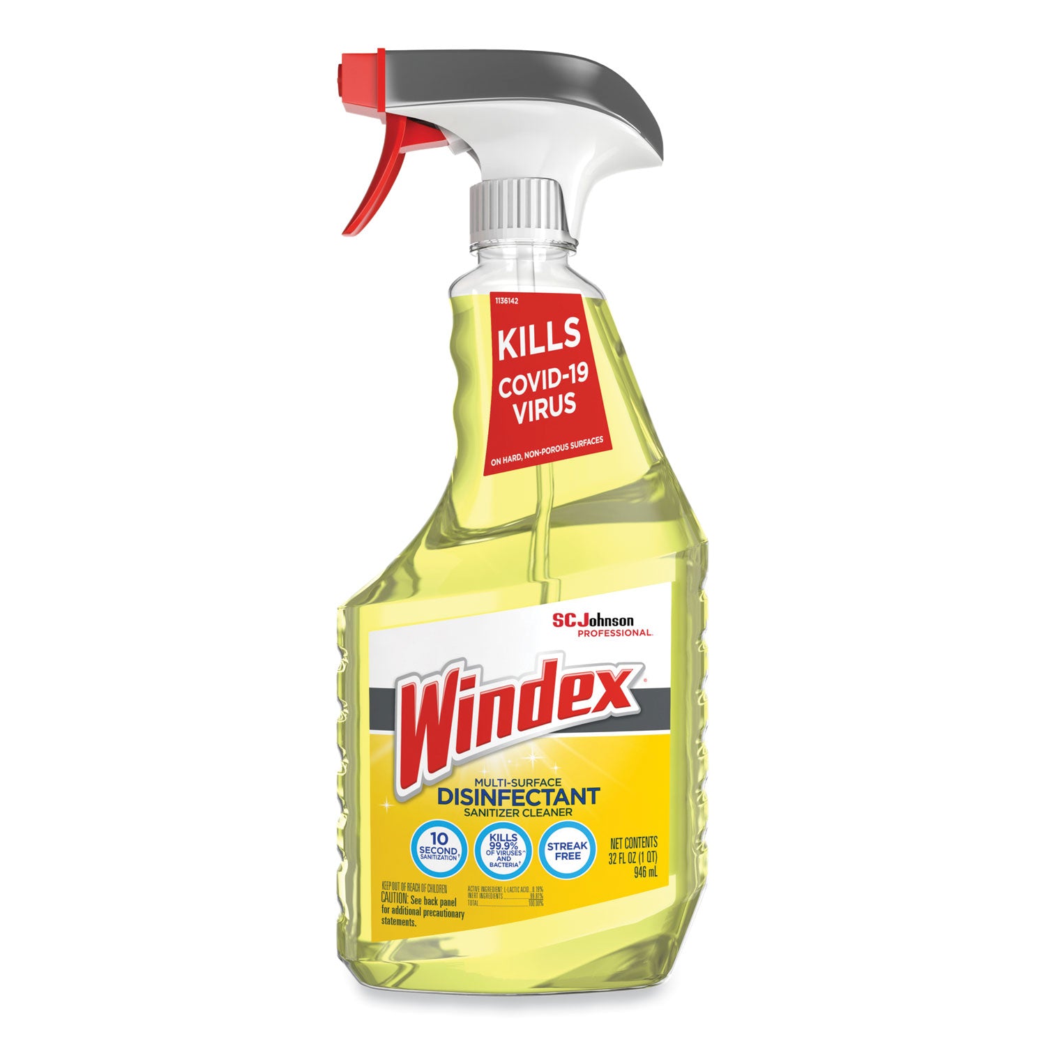 Windex&reg; Multisurface Disinfectant Spray - 32 fl oz (1 quart) - Disinfectant, Streak-free - Yellow - 1 Each