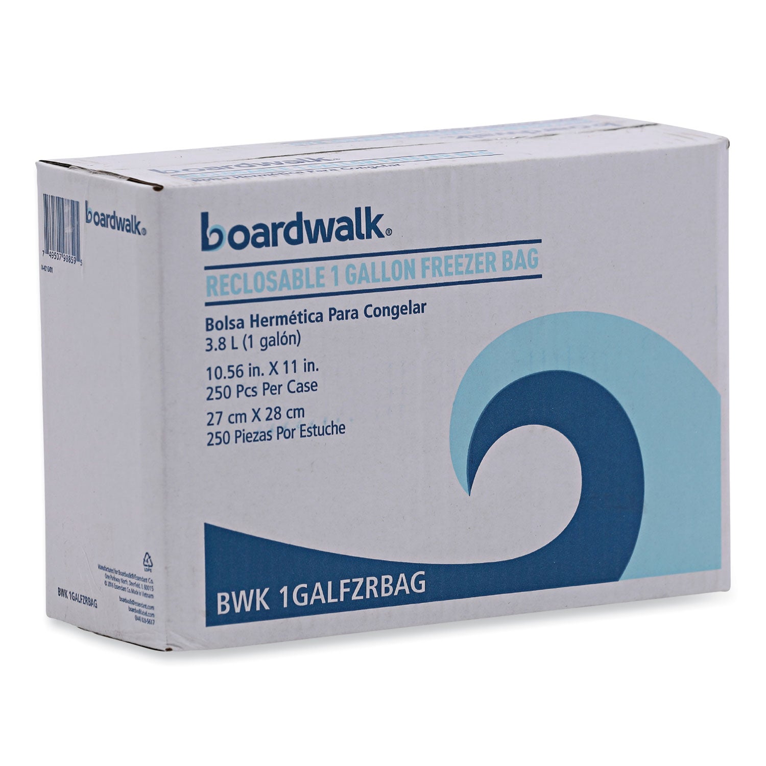 Reclosable Freezer Storage Bags, 1 gal, 10.5" x 11", Clear, 250/Box