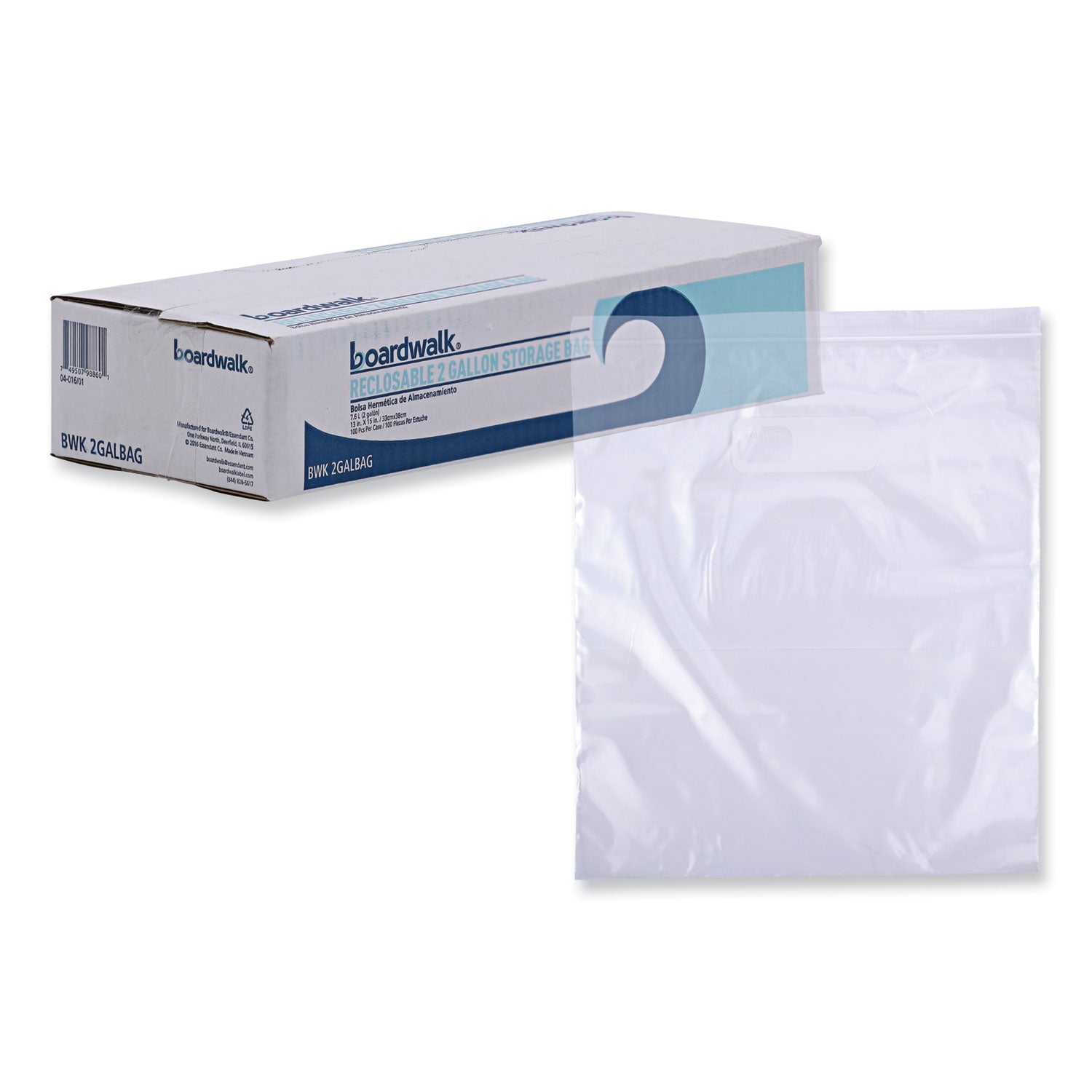 Reclosable Food Storage Bags, 2 Gallon, 13" x 15", Clear, 100/Box