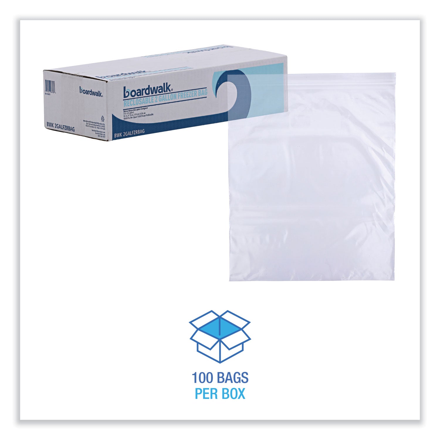 Reclosable Freezer Storage Bags, 2 gal, 13" x 15", Clear, 100/Box