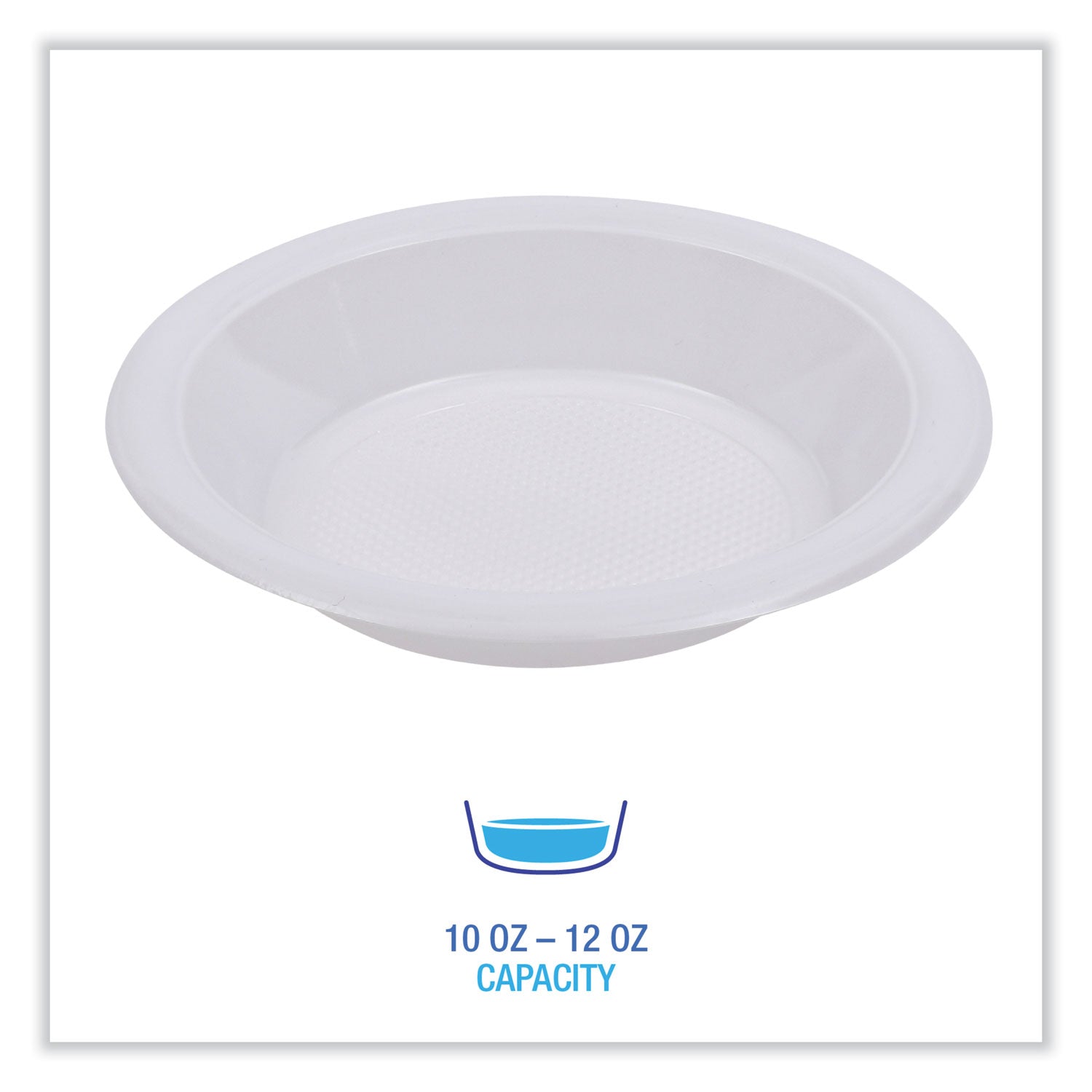 Hi-Impact Plastic Dinnerware, Bowl, 10 oz to 12 oz, White, 1,000/Carton