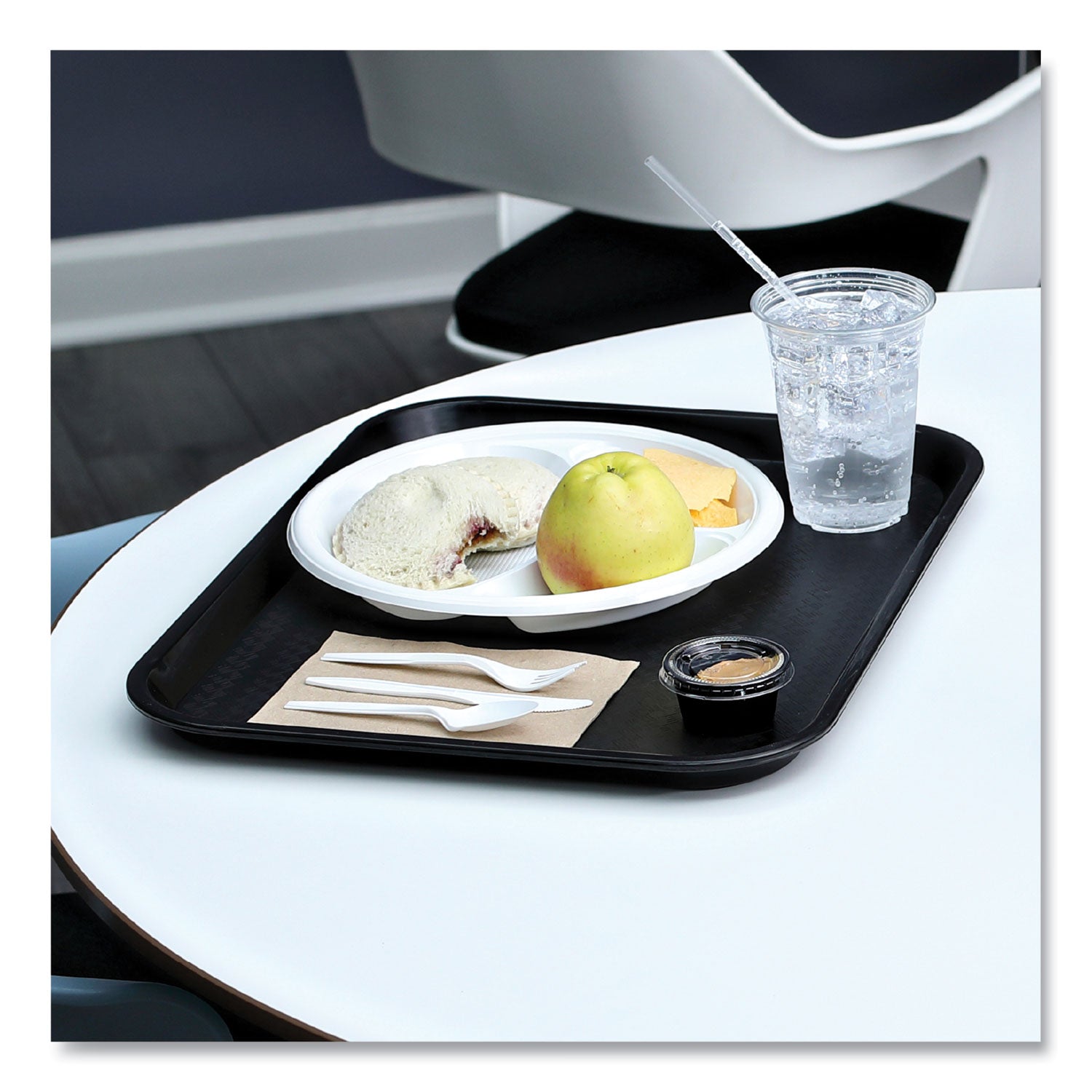 Four-Piece Cutlery Kit, Heavyweight, Fork/Knife/Napkin/Spoon, Plastic, White, 250/Carton
