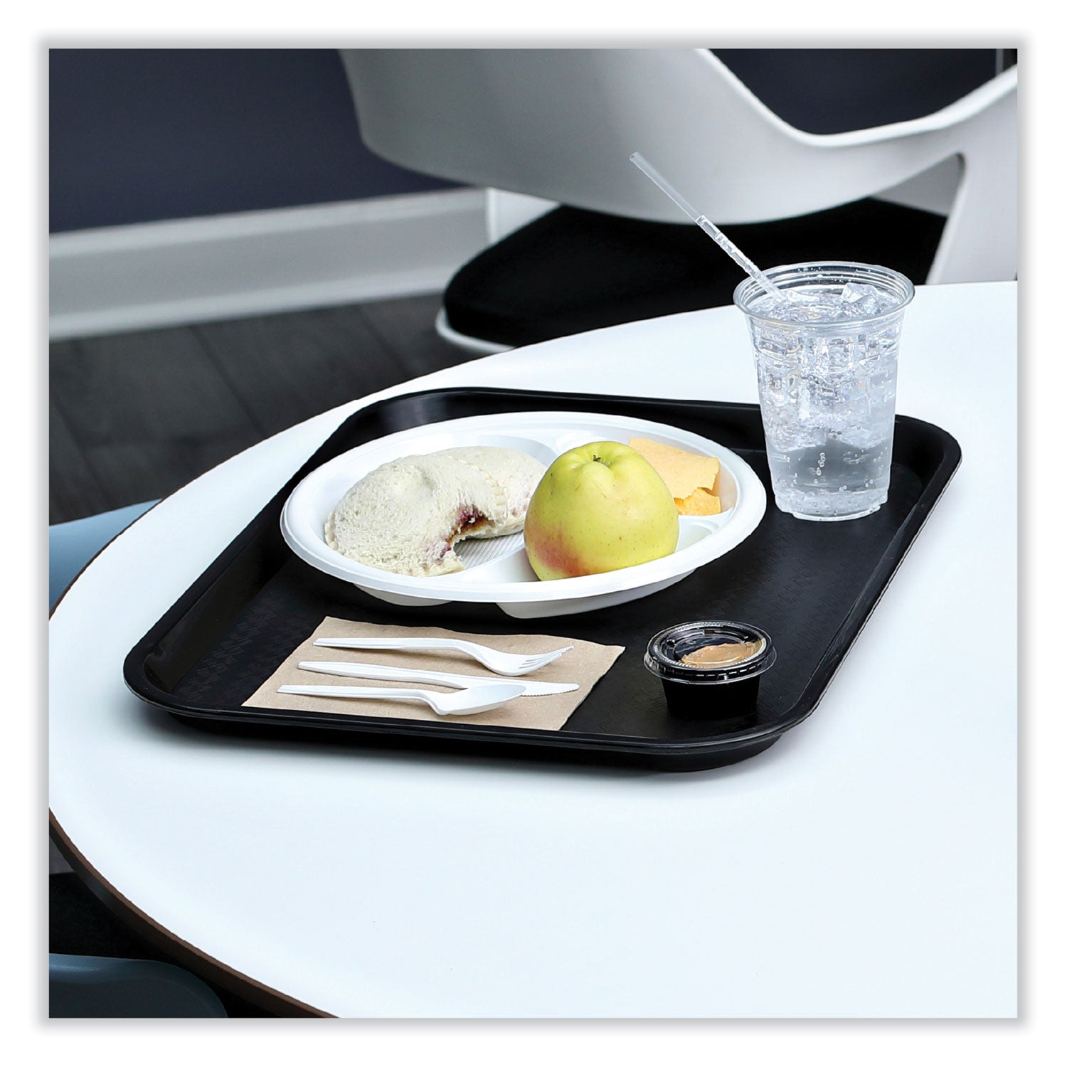Six-Piece Cutlery Kit, Heavyweight, Fork/Knife/Napkin/Pepper/Salt/Spoon, Plastic, White, 250/Carton
