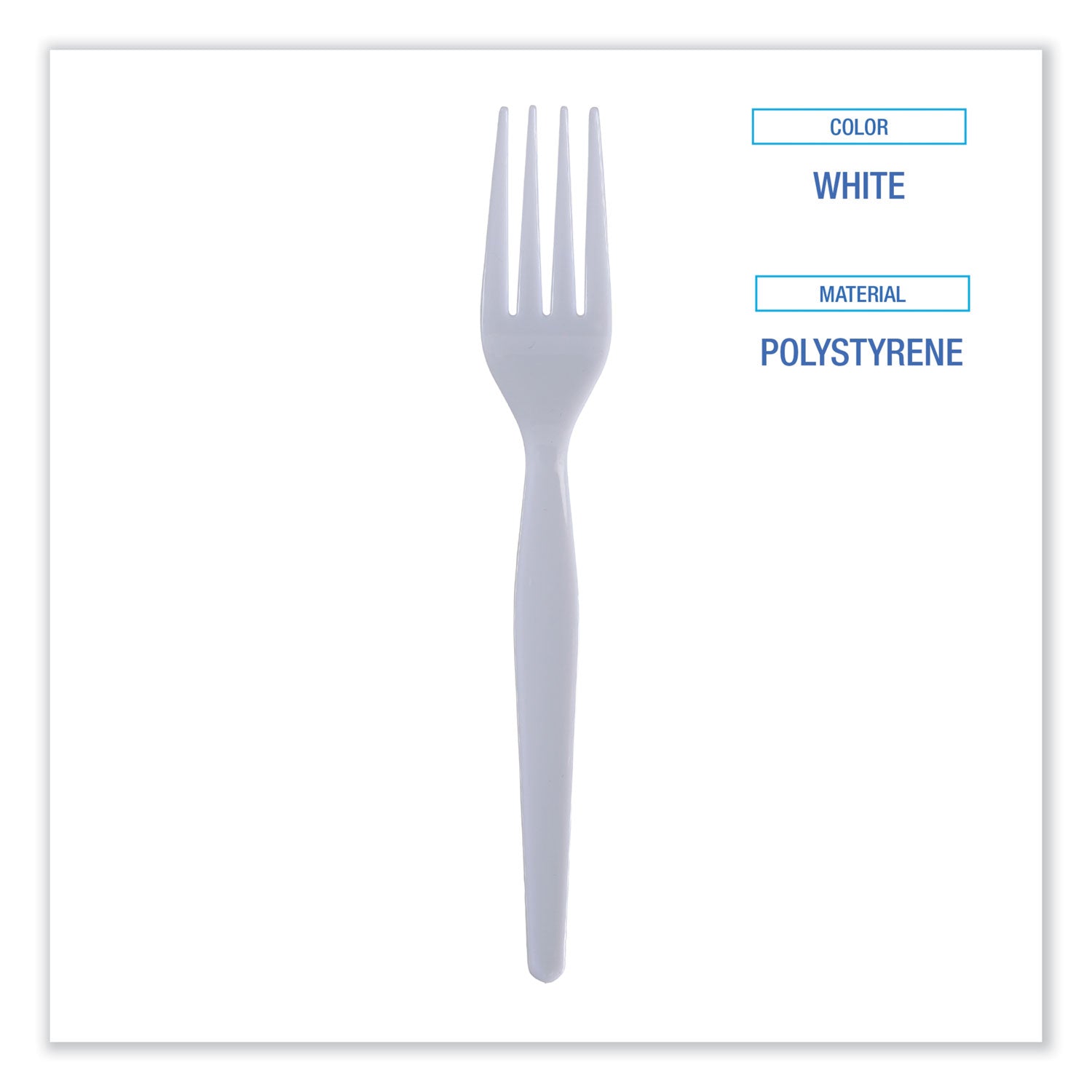 Heavyweight Polystyrene Cutlery, Fork, Plastic, White, 1,000/Carton