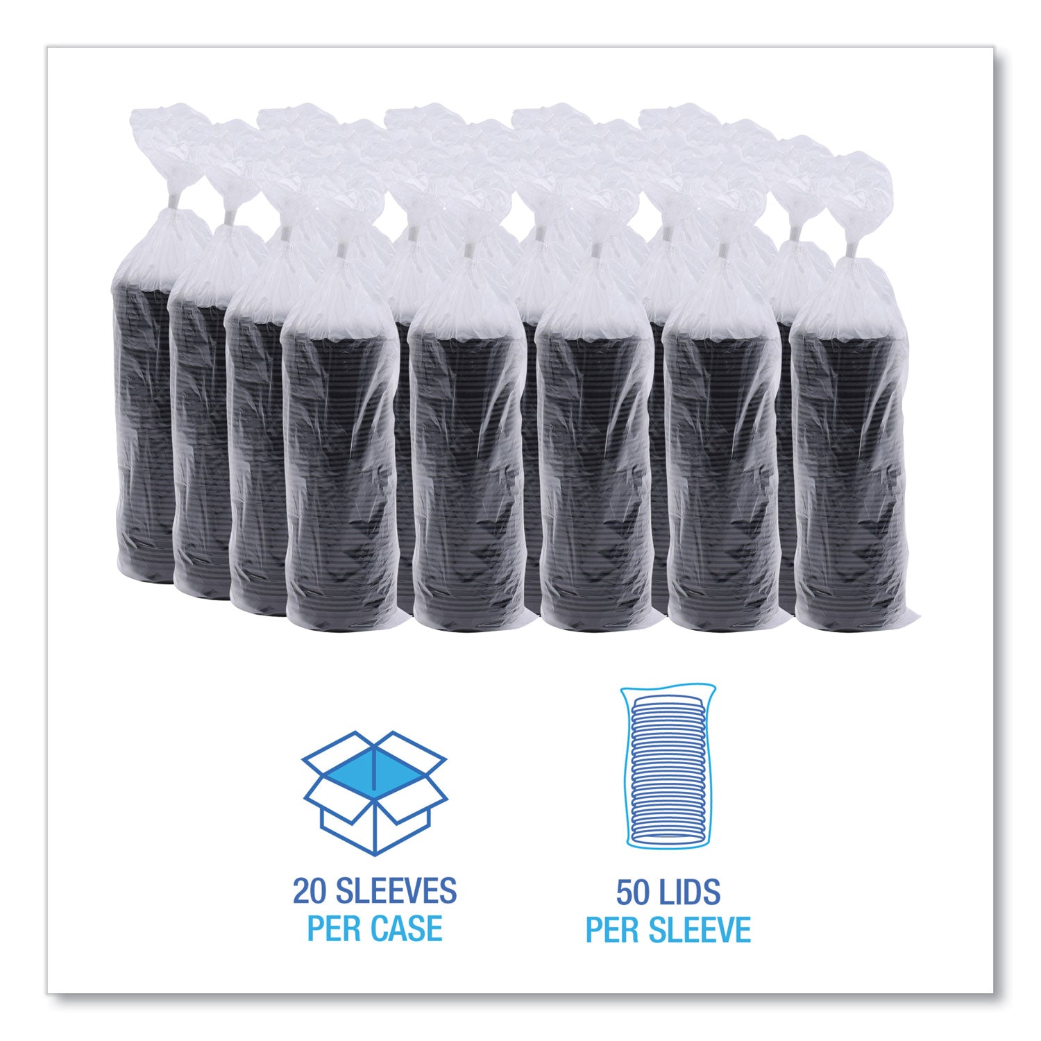Hot Cup Lids, Fits 8 oz Hot Cups, Plastic, Black, 1,000/Carton