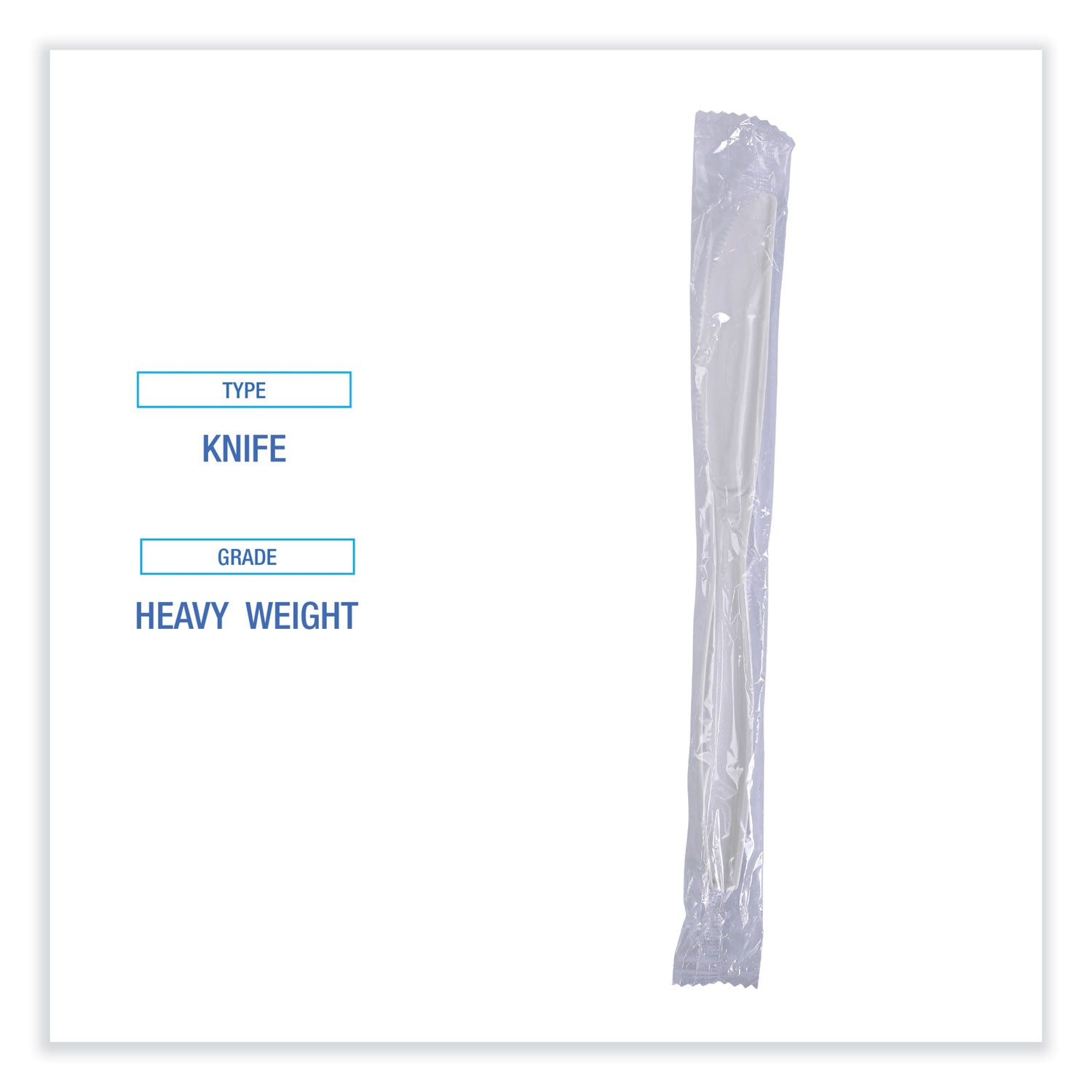 Heavyweight Wrapped Polypropylene Cutlery, Knife, Plastic, White, 1,000/Carton