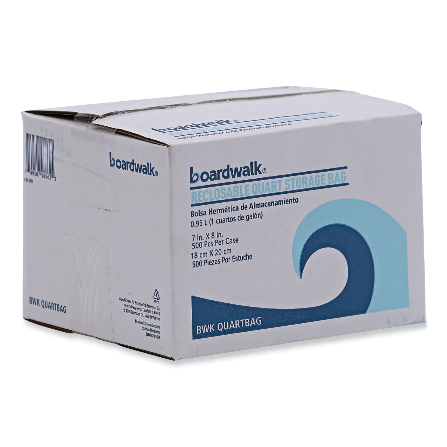 Reclosable Food Storage Bags, Quart, 7" x 8", Clear, 500/Box
