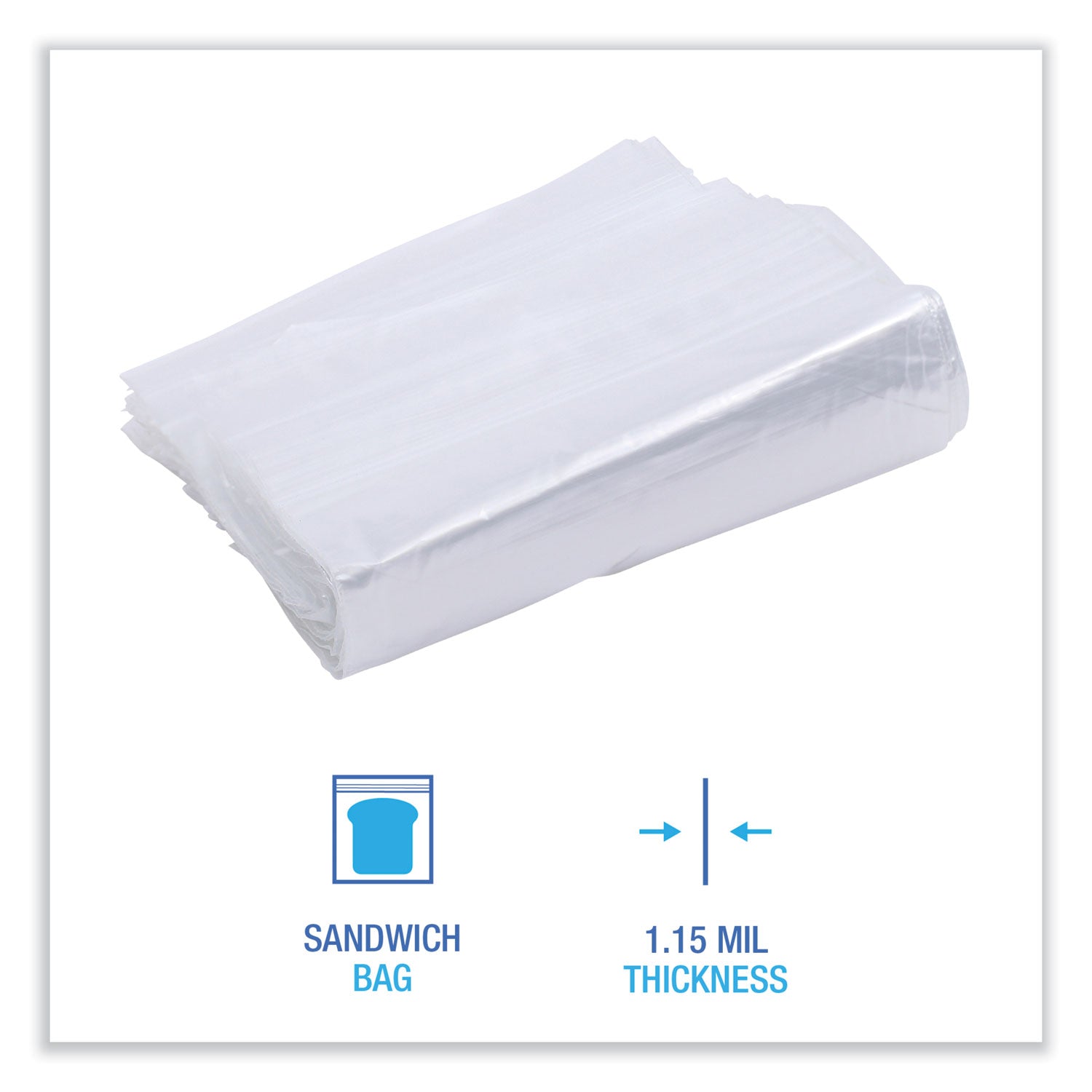 Reclosable Food Storage Bags, Sandwich, 6.5" x 5.89", Clear, 500/Box